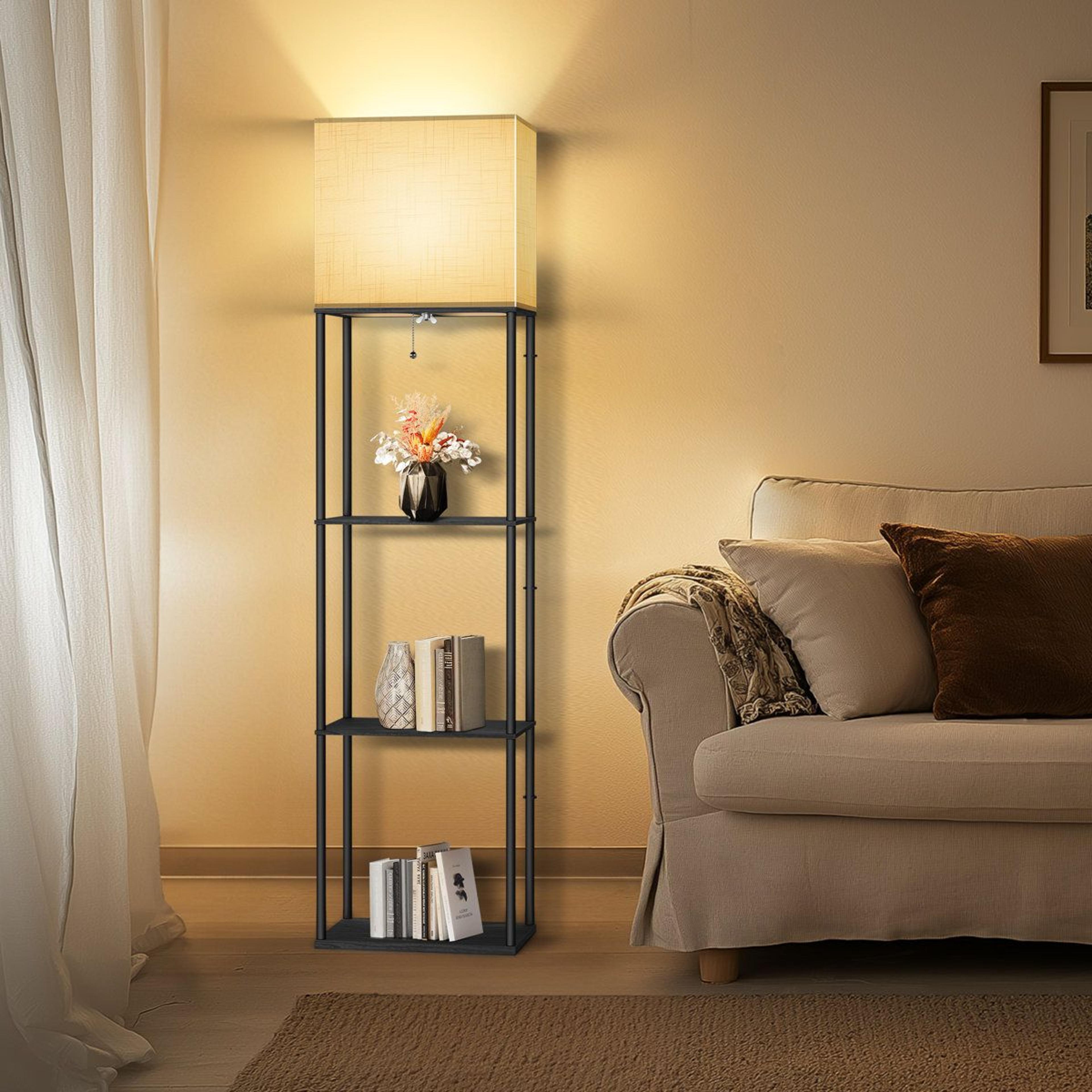 62.2 inch bookshelf with lights 3 tier led floor lamp for living room