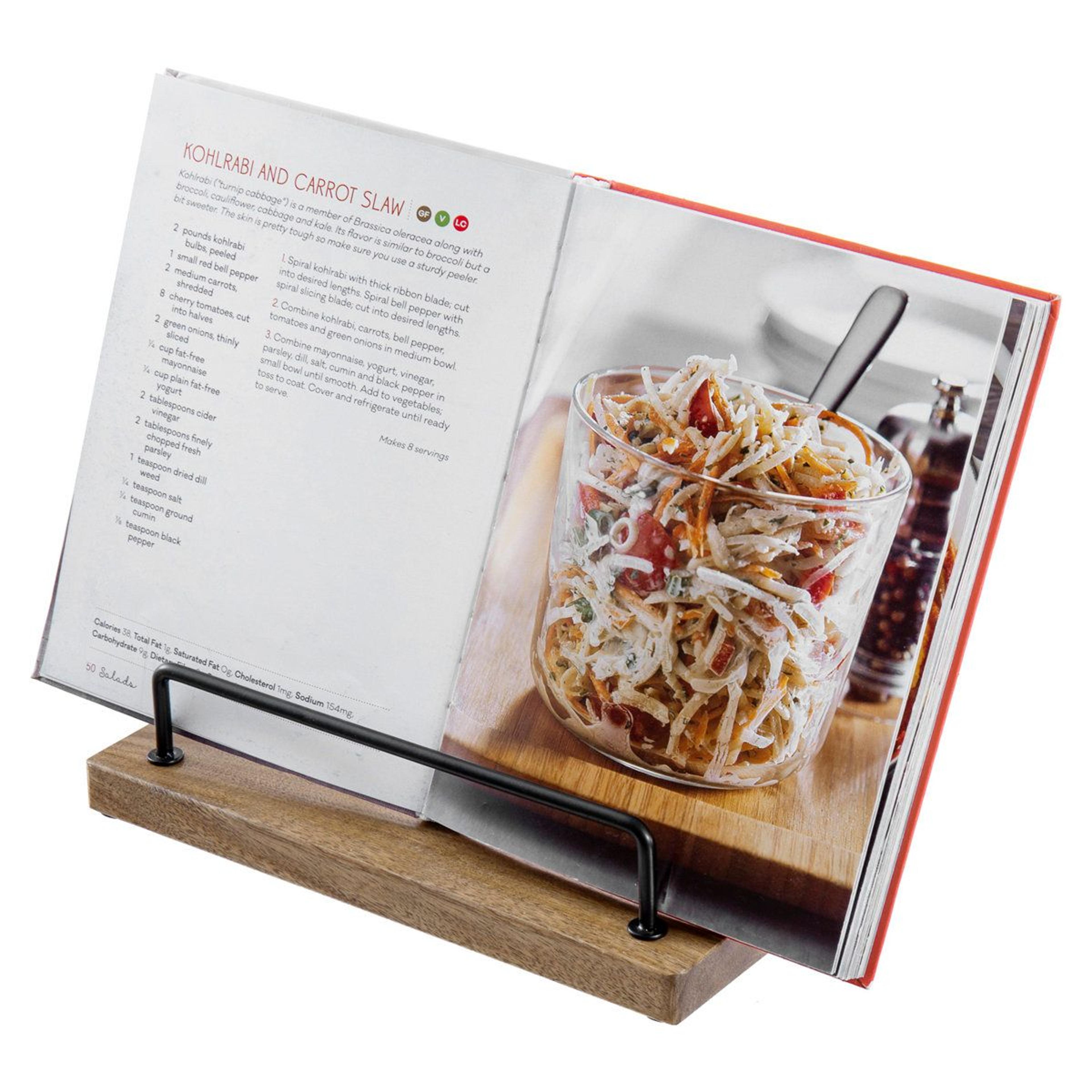 acacia wood cookbook stand kitchen countertop recipe book and tablet holder