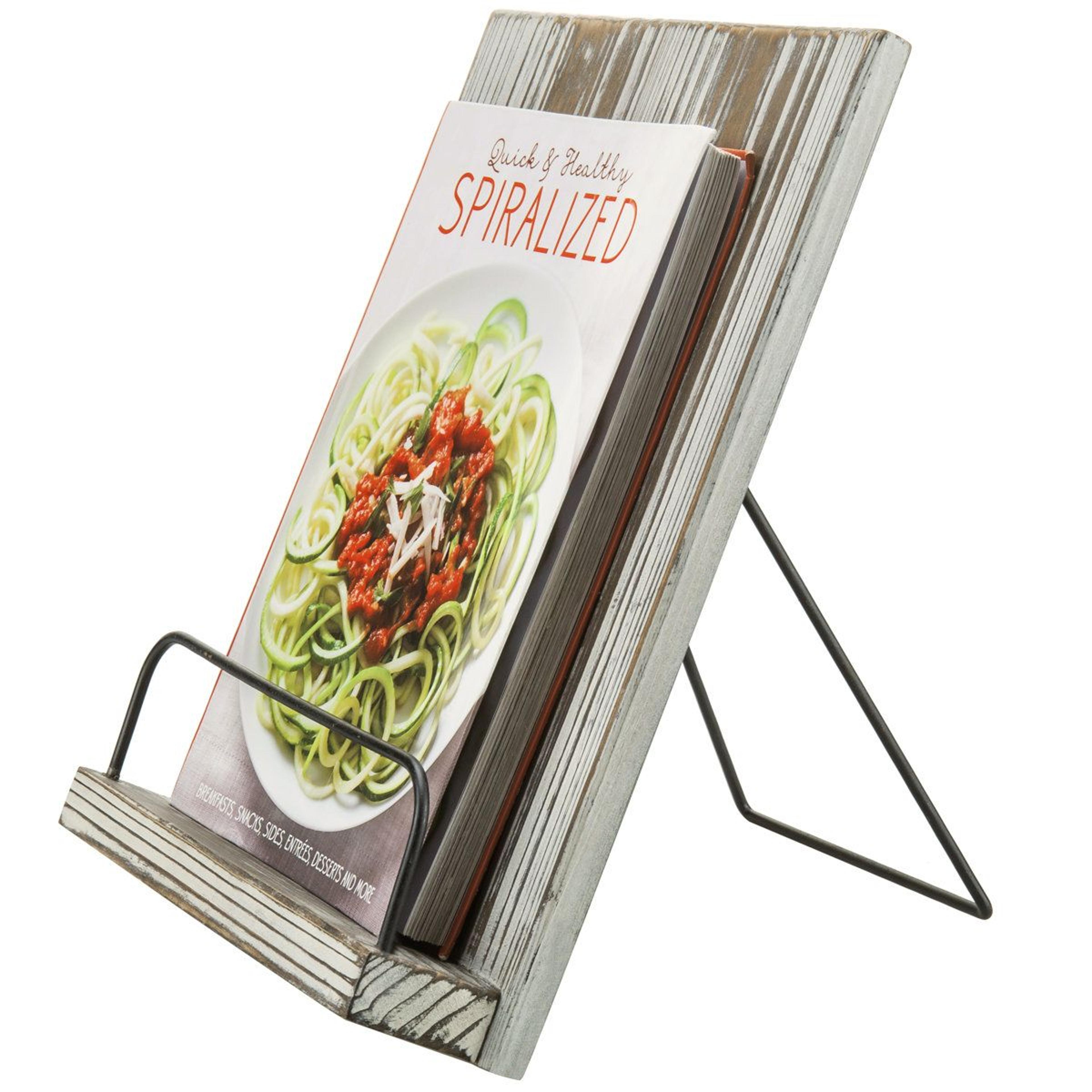rustic wood cookbook stand and tablet holder