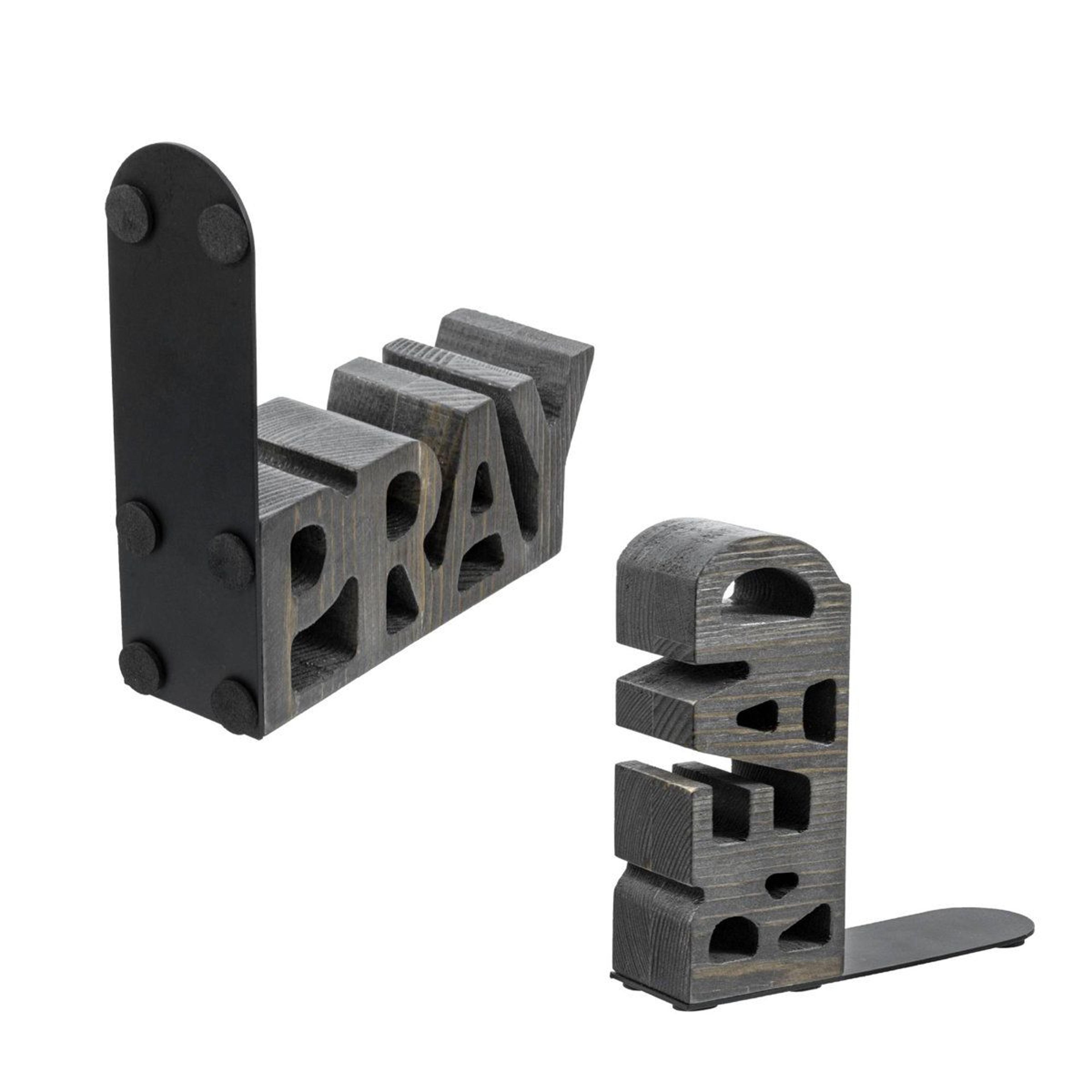 read & pray rustic wood bookends decorative christian non skid bookends