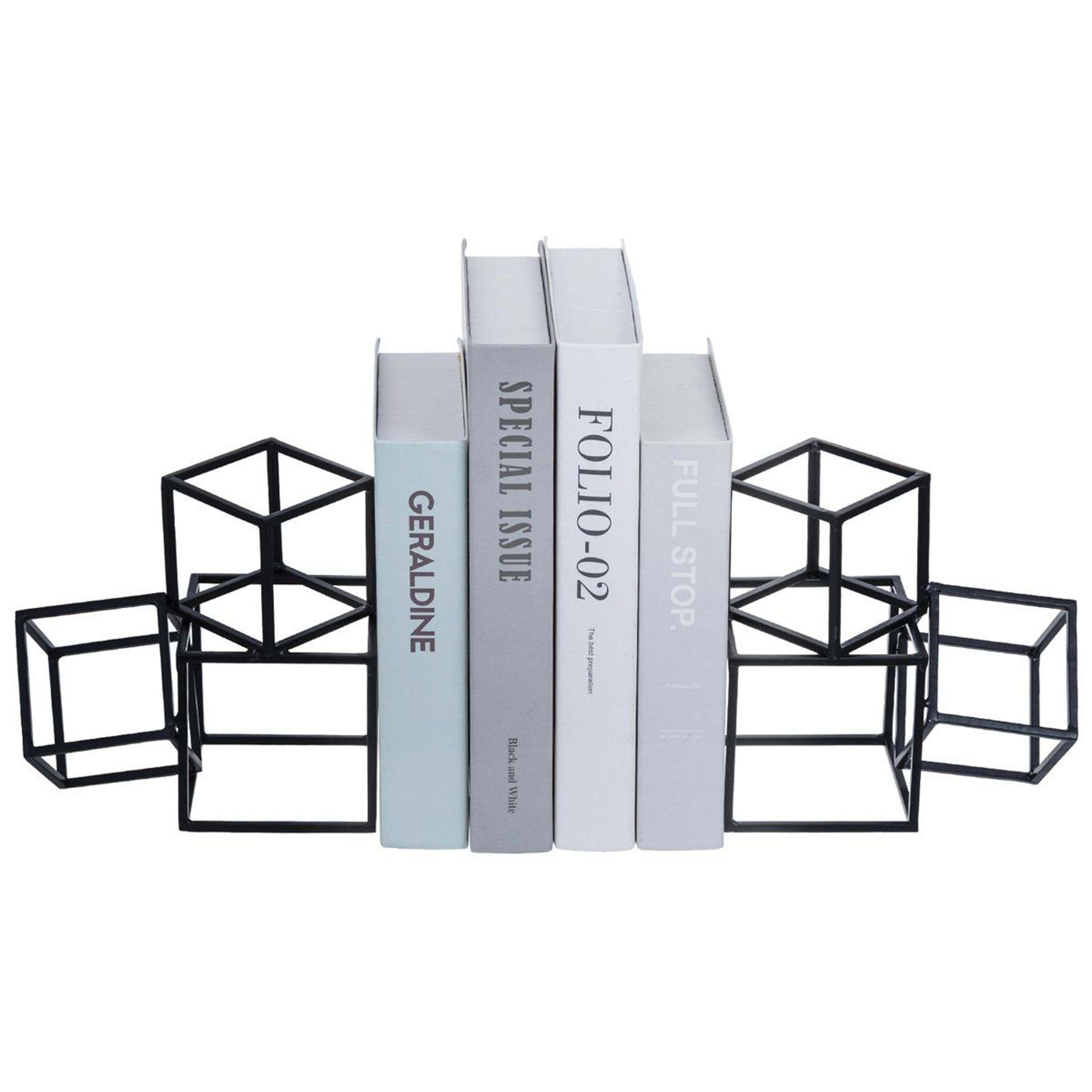 decorative geometric black metal bookends set of 2 for modern bookshelves