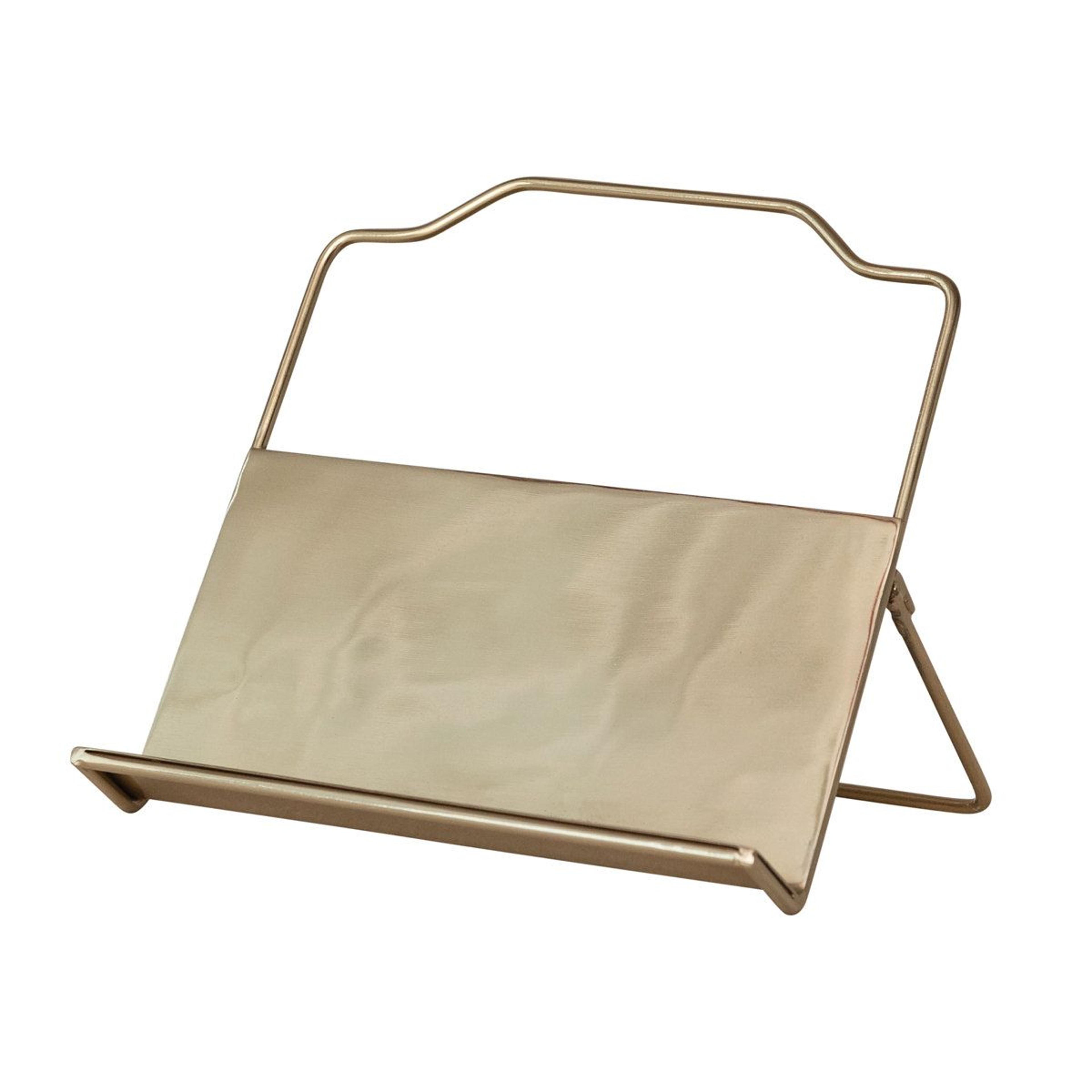 gold metal foldable book stand for cookbooks and decorative display