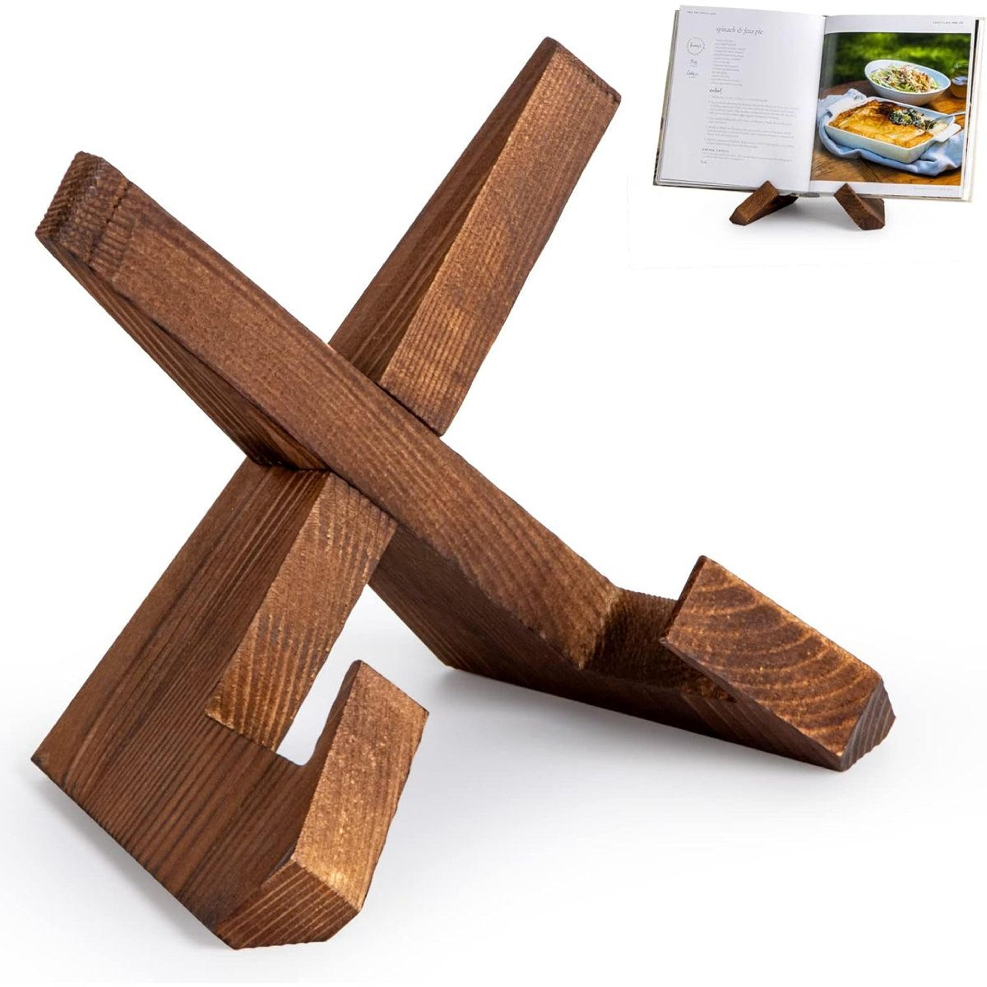wooden cookbook stand recipe book holder and tablet stand for kitchen