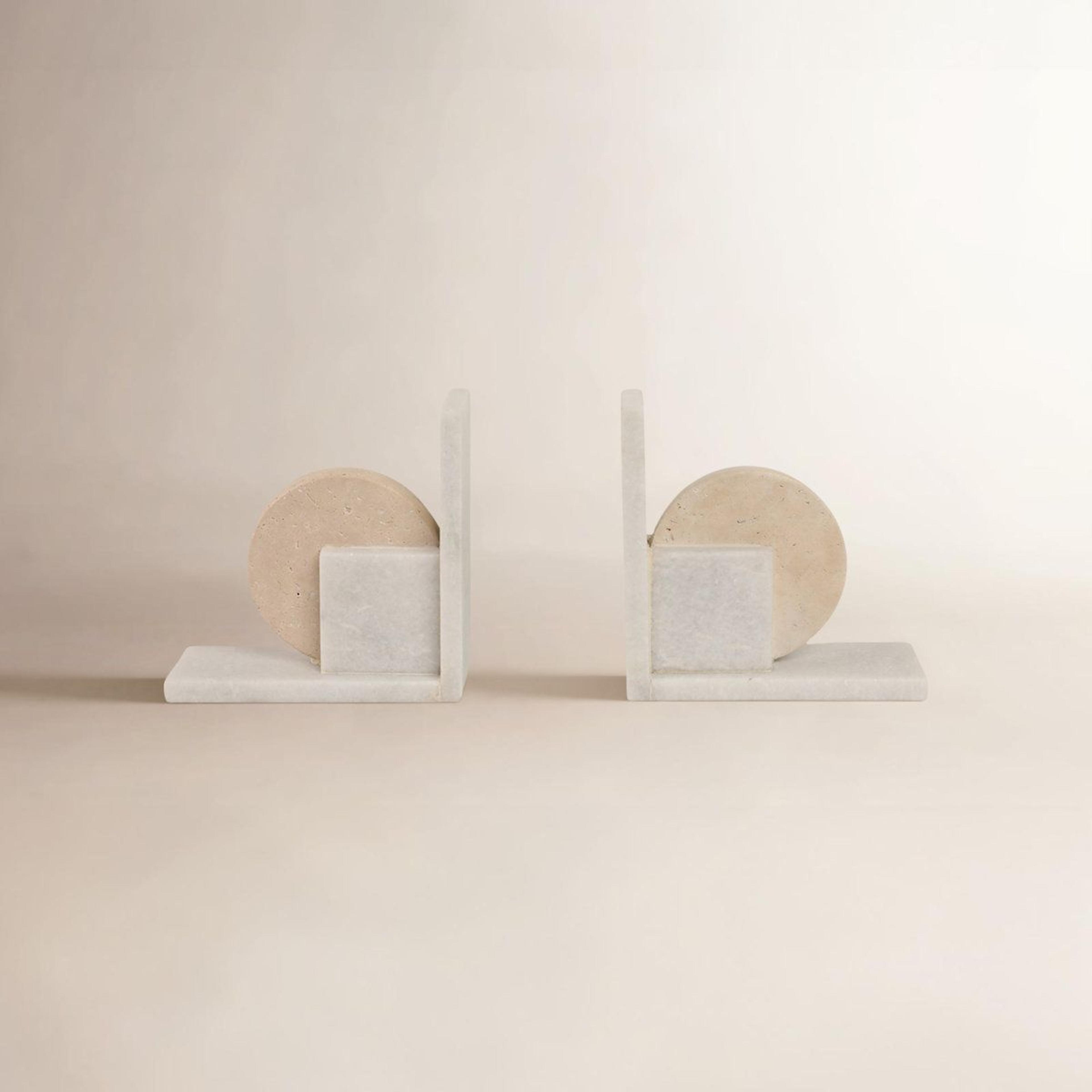 modern glam marble bookends geometric white and tan set of 2