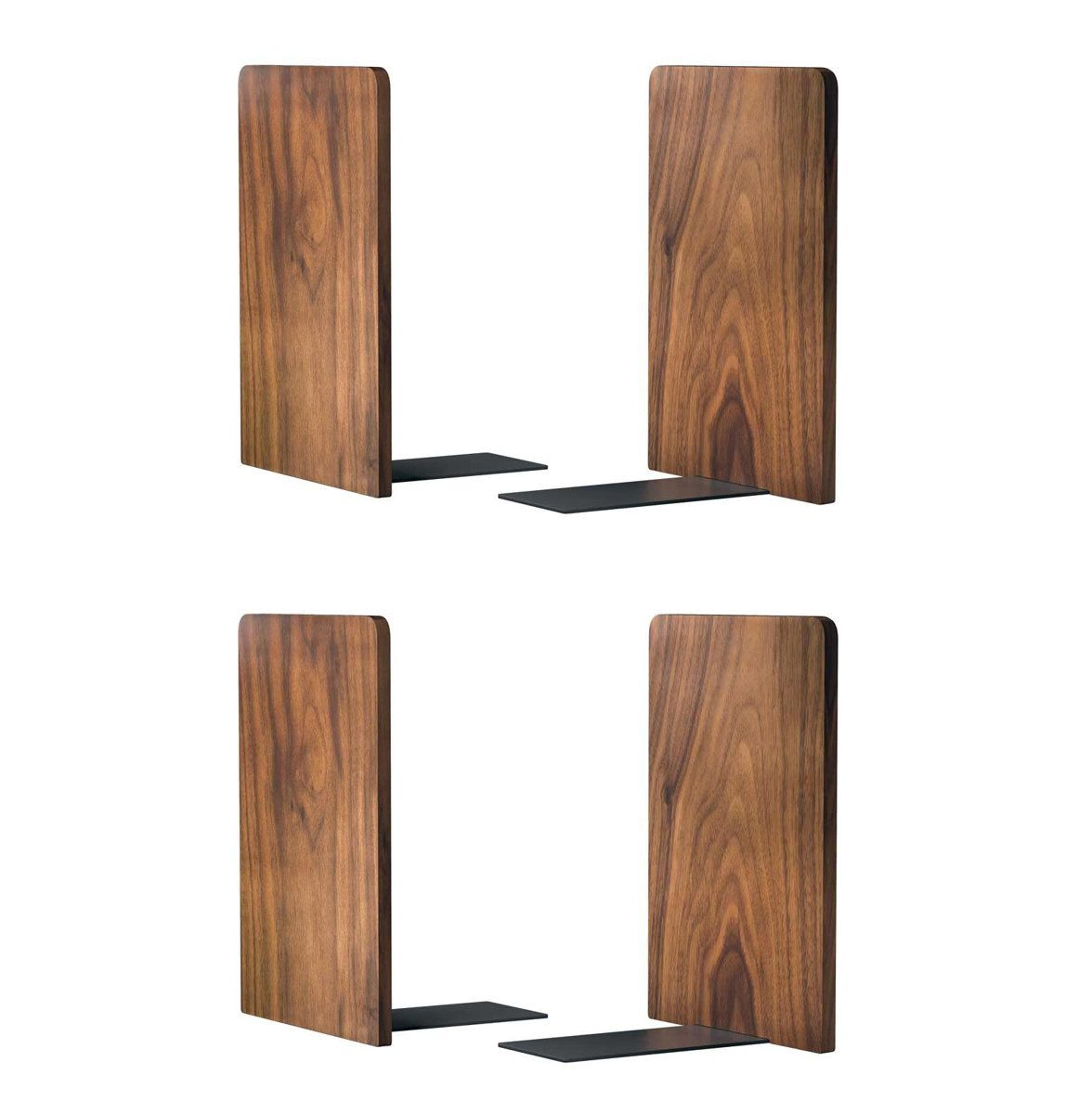 heavy duty walnut bookends for large books non skid 2 pack