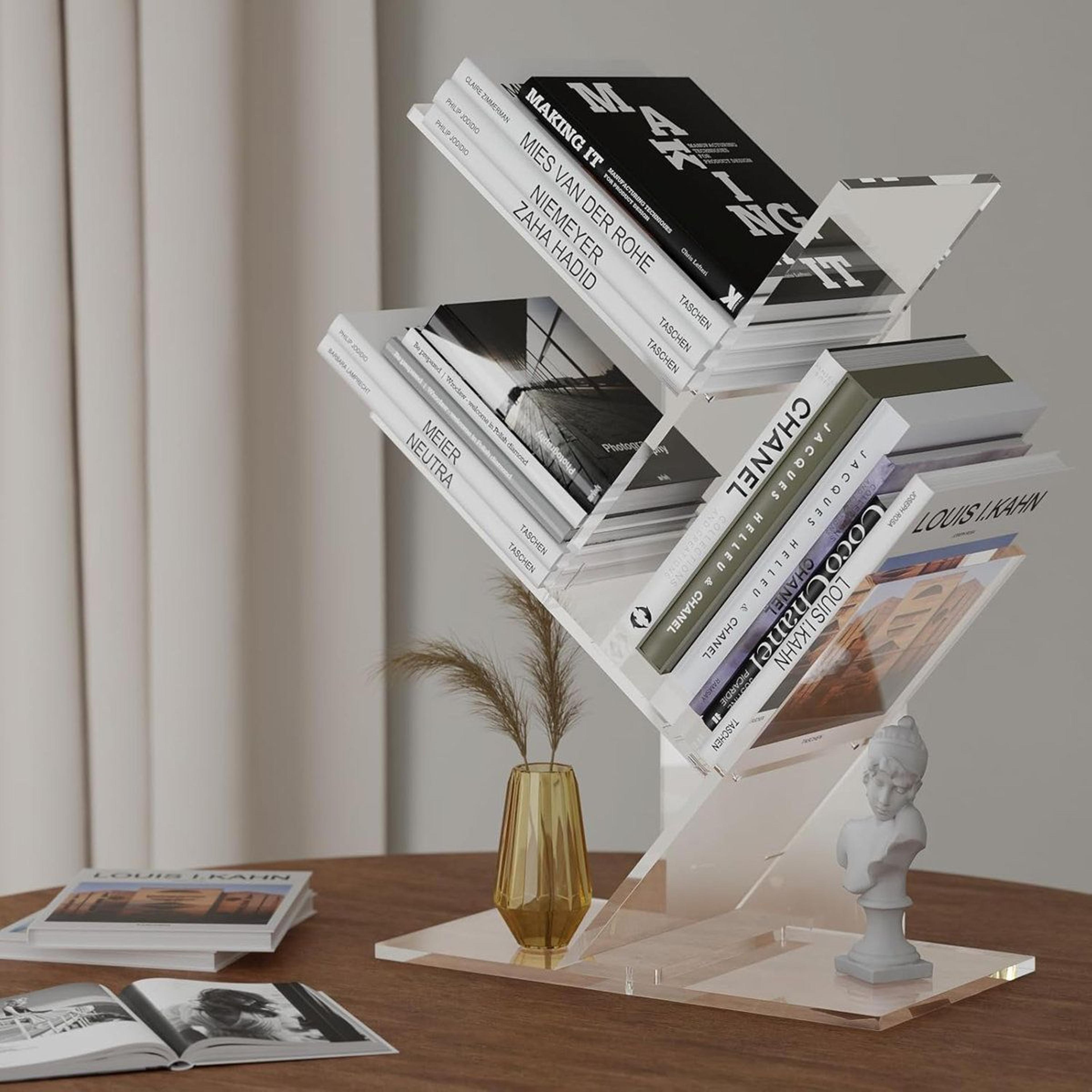 clear acrylic narrow bookshelf small space bookcase for books cds and decor
