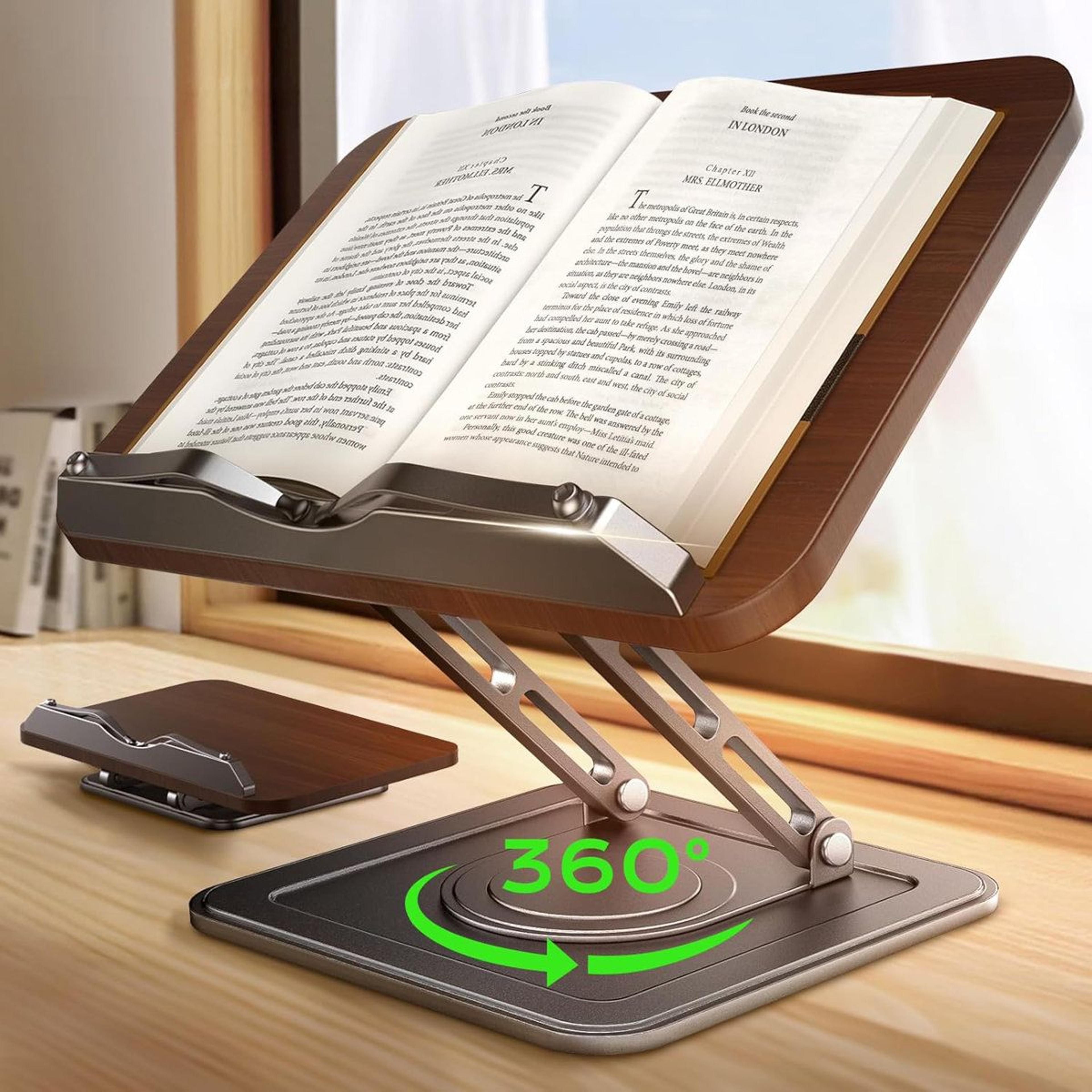 adjustable book stand for reading with 360° rotation and multi use holder