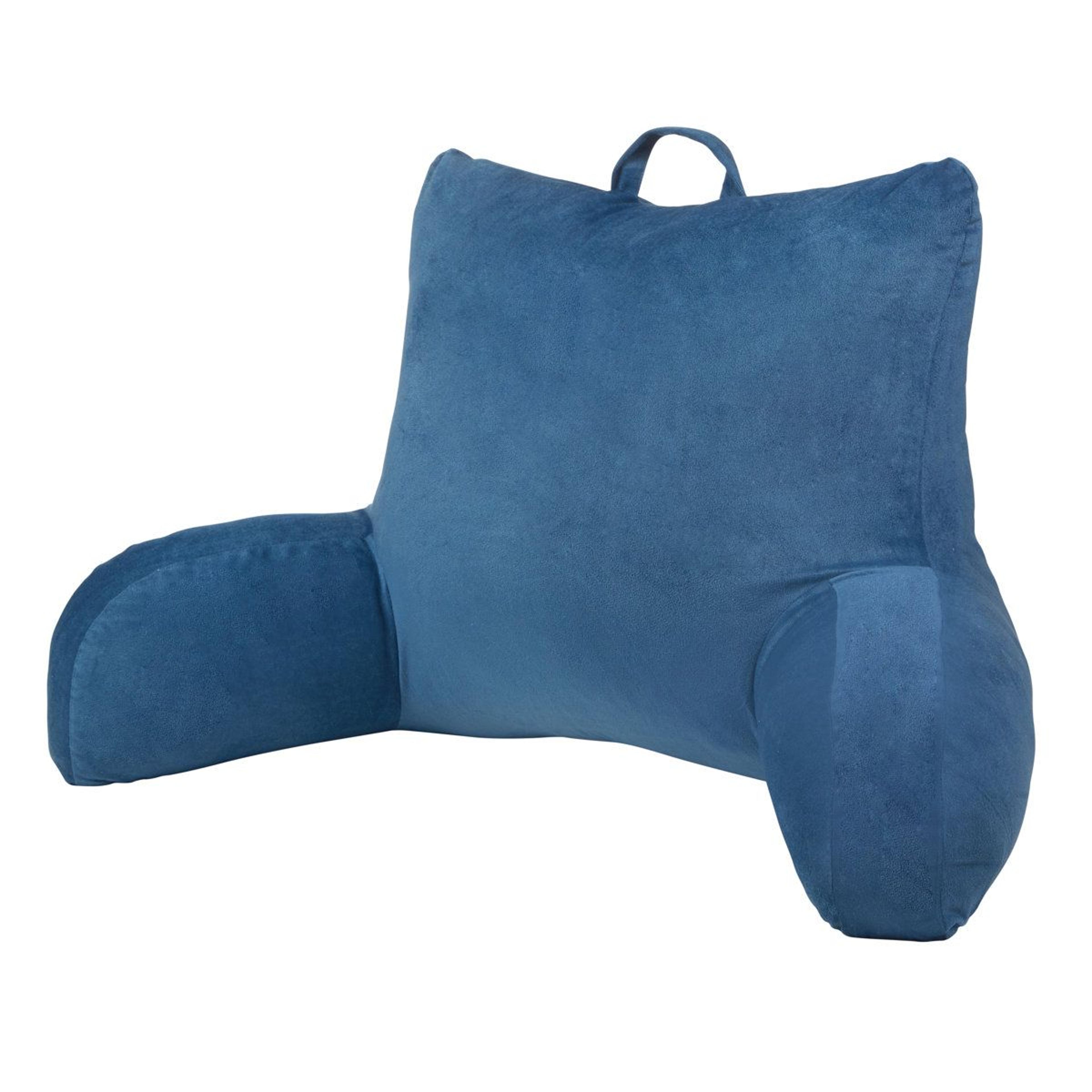 velour bed rest pillow with side pocket and carry handle