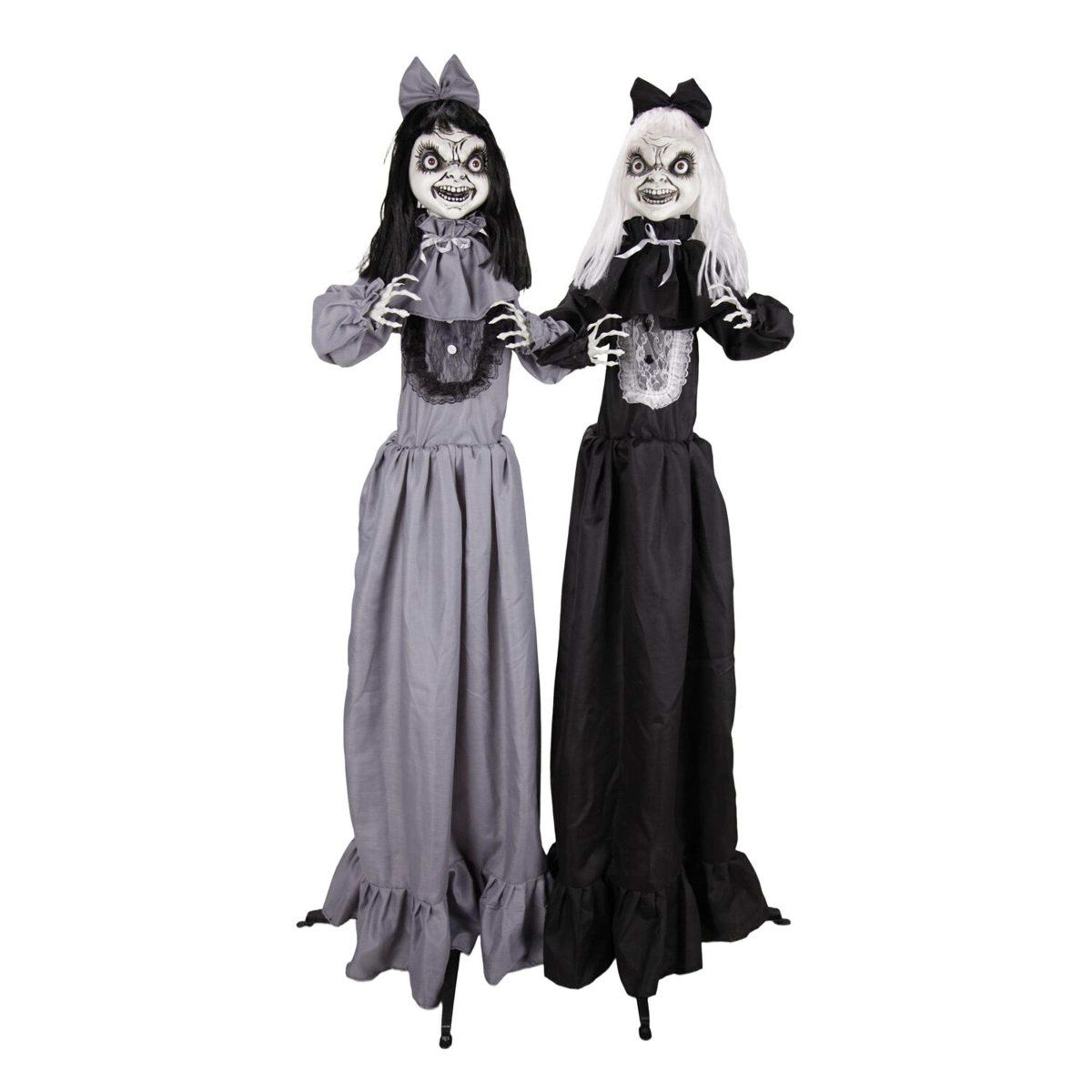 haunted hill farm 5 ft animated girl twins halloween animatronic with red led eyes