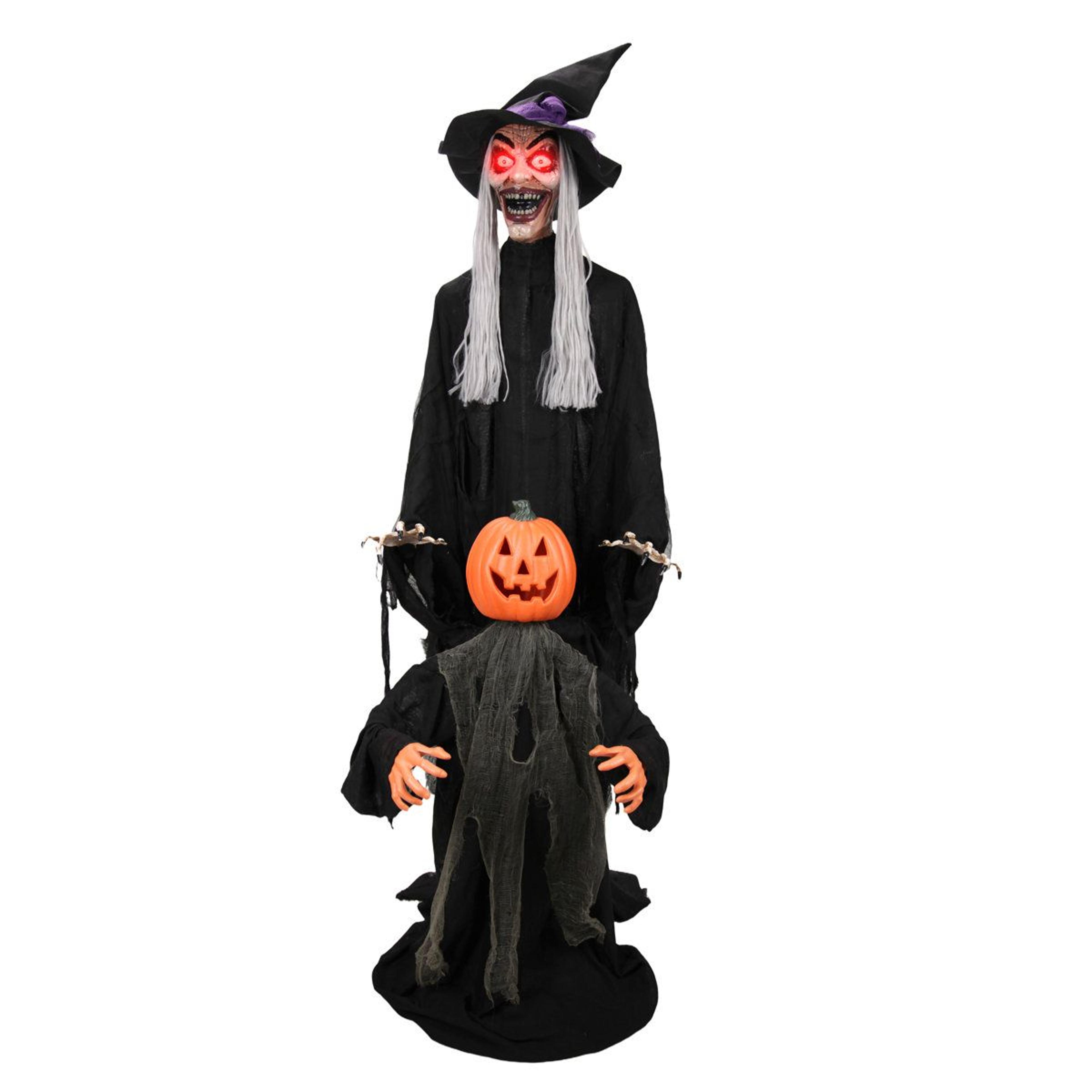 haunted hill farm 6 ft animated witch halloween animatronic with rising pumpkin man