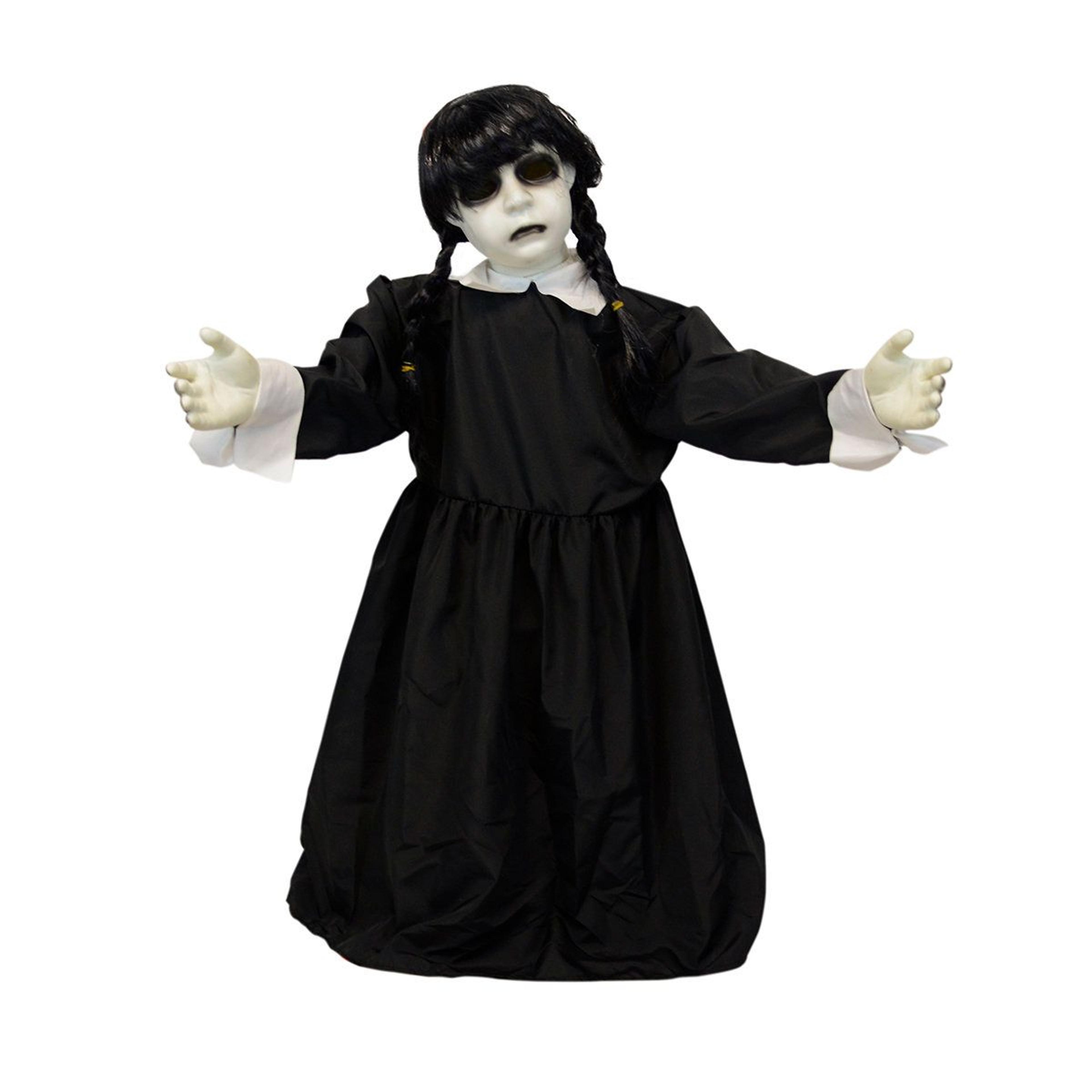 swaying girl ghost halloween animatronic with led eyes and spooky sounds