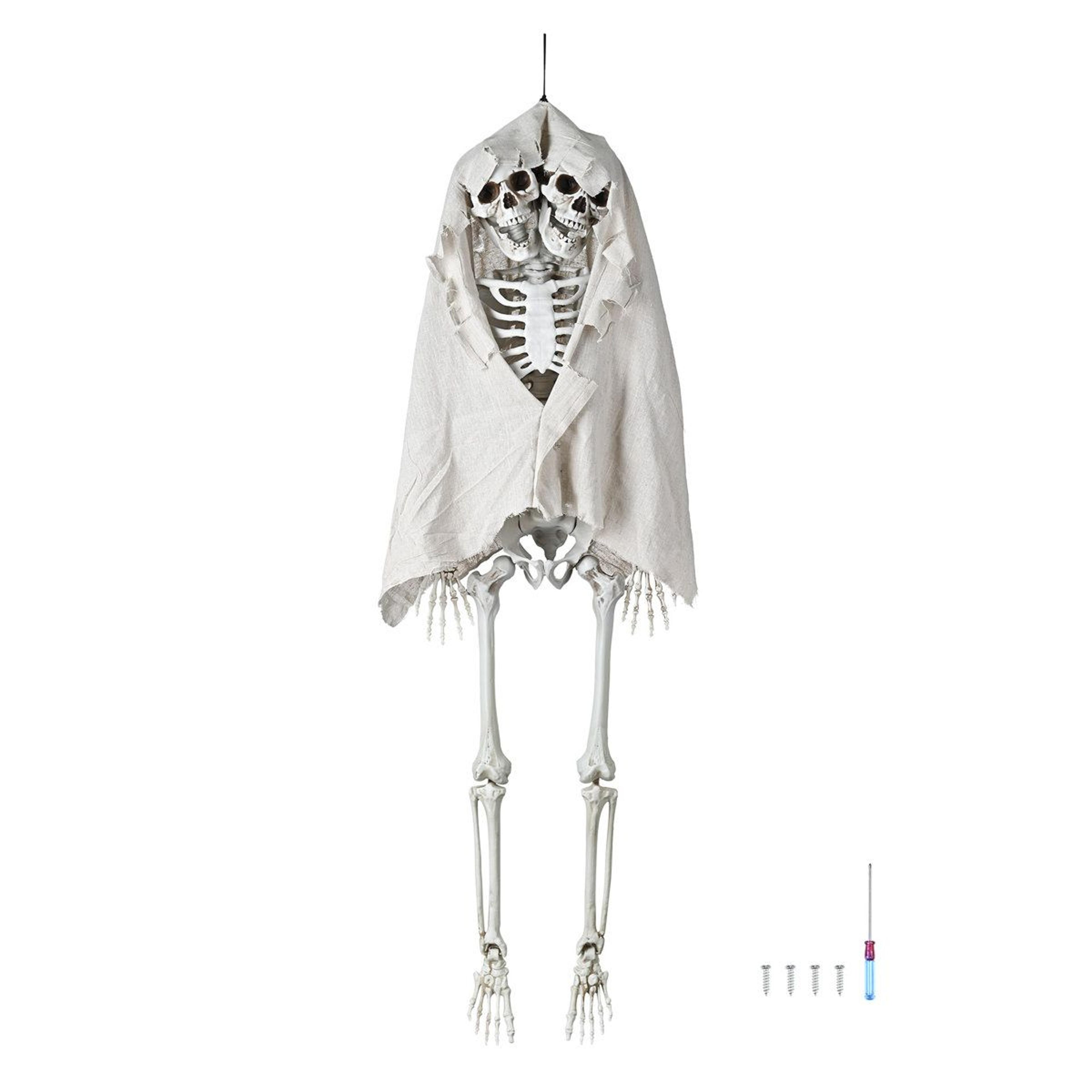 5.4ft two headed skeleton life size poseable halloween yard prop