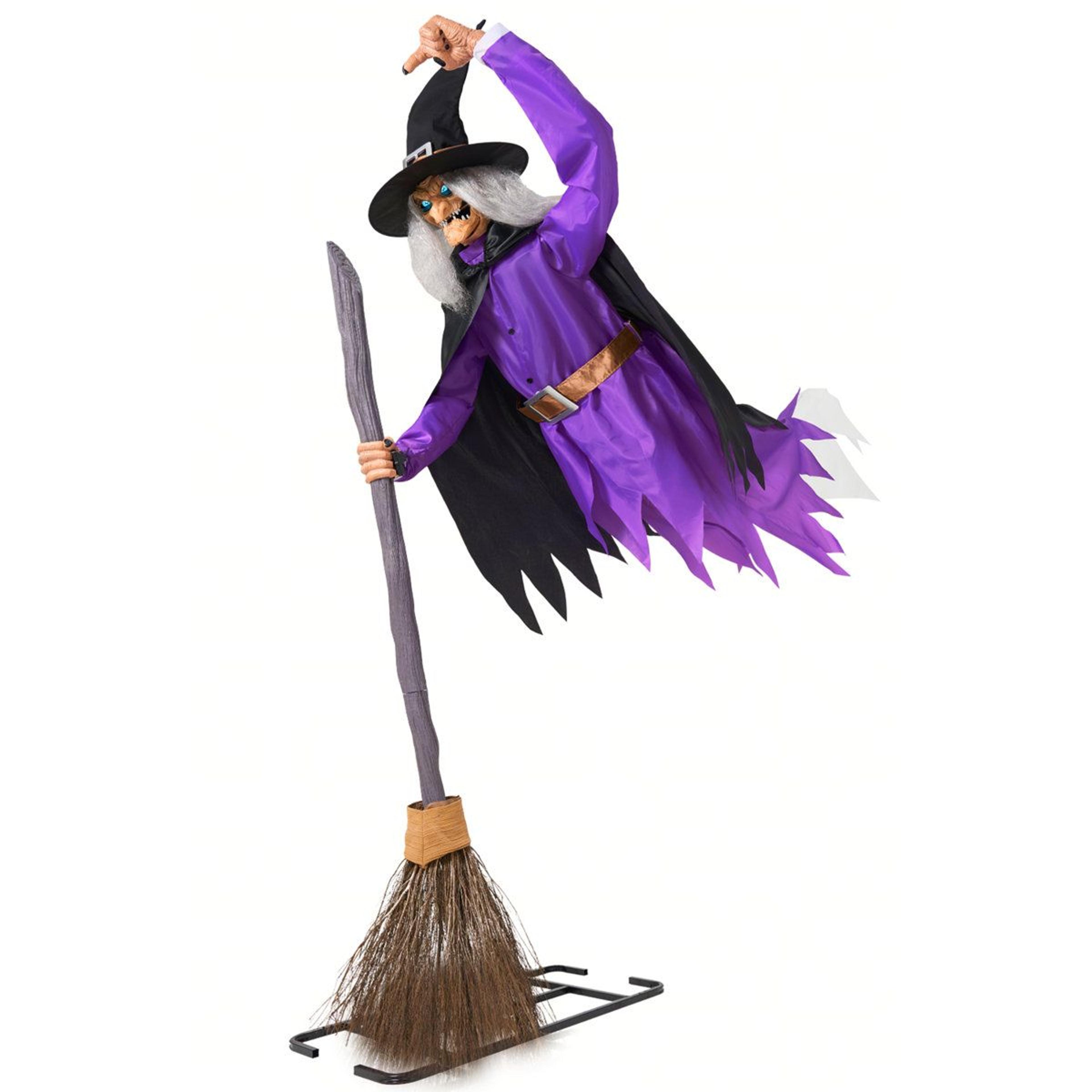 8ft animated flying witch halloween decor outdoor floating broom prop
