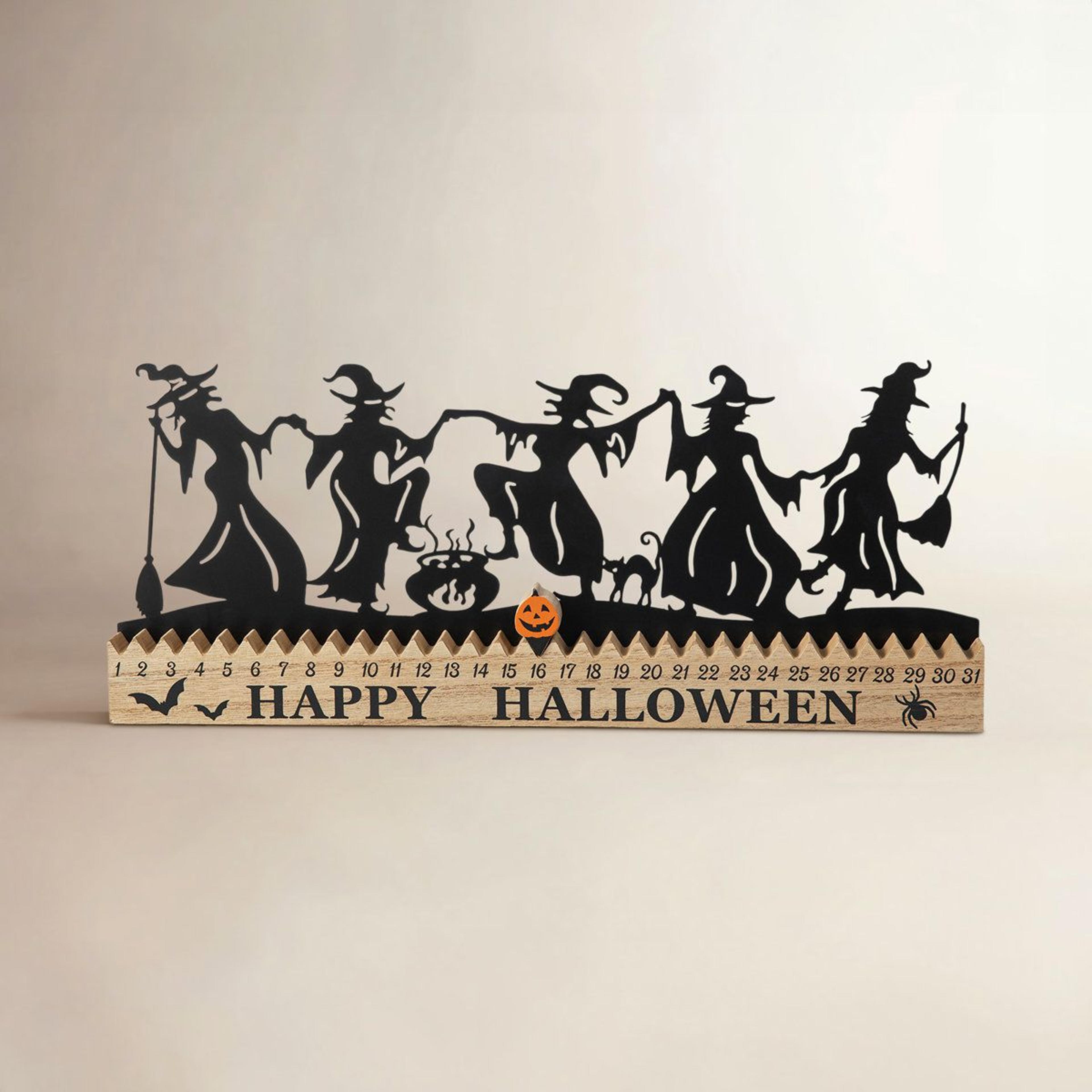dancing witch halloween countdown sign wood metal tabletop decor