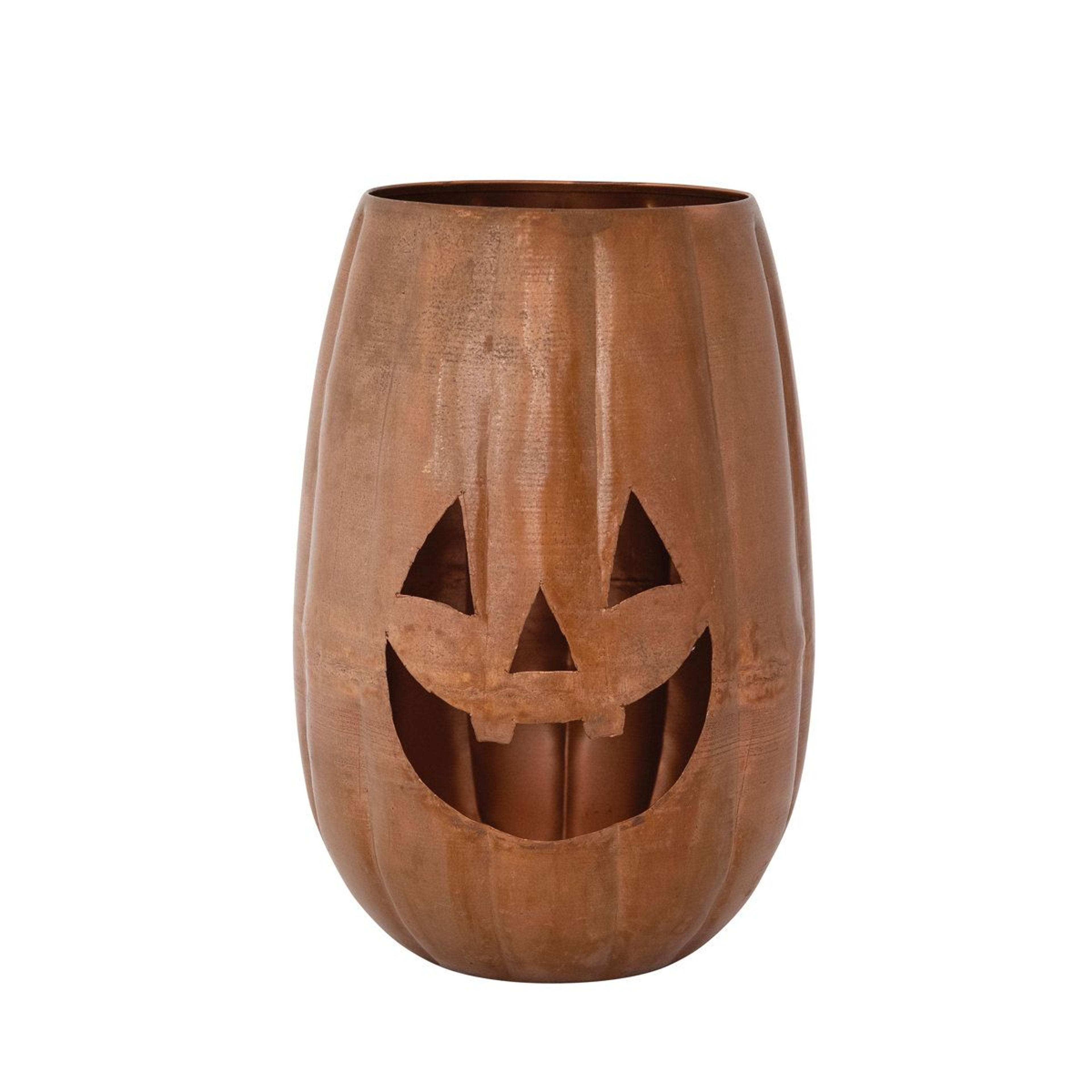 copper glow iron jack-o-lantern candle holder for halloween decor