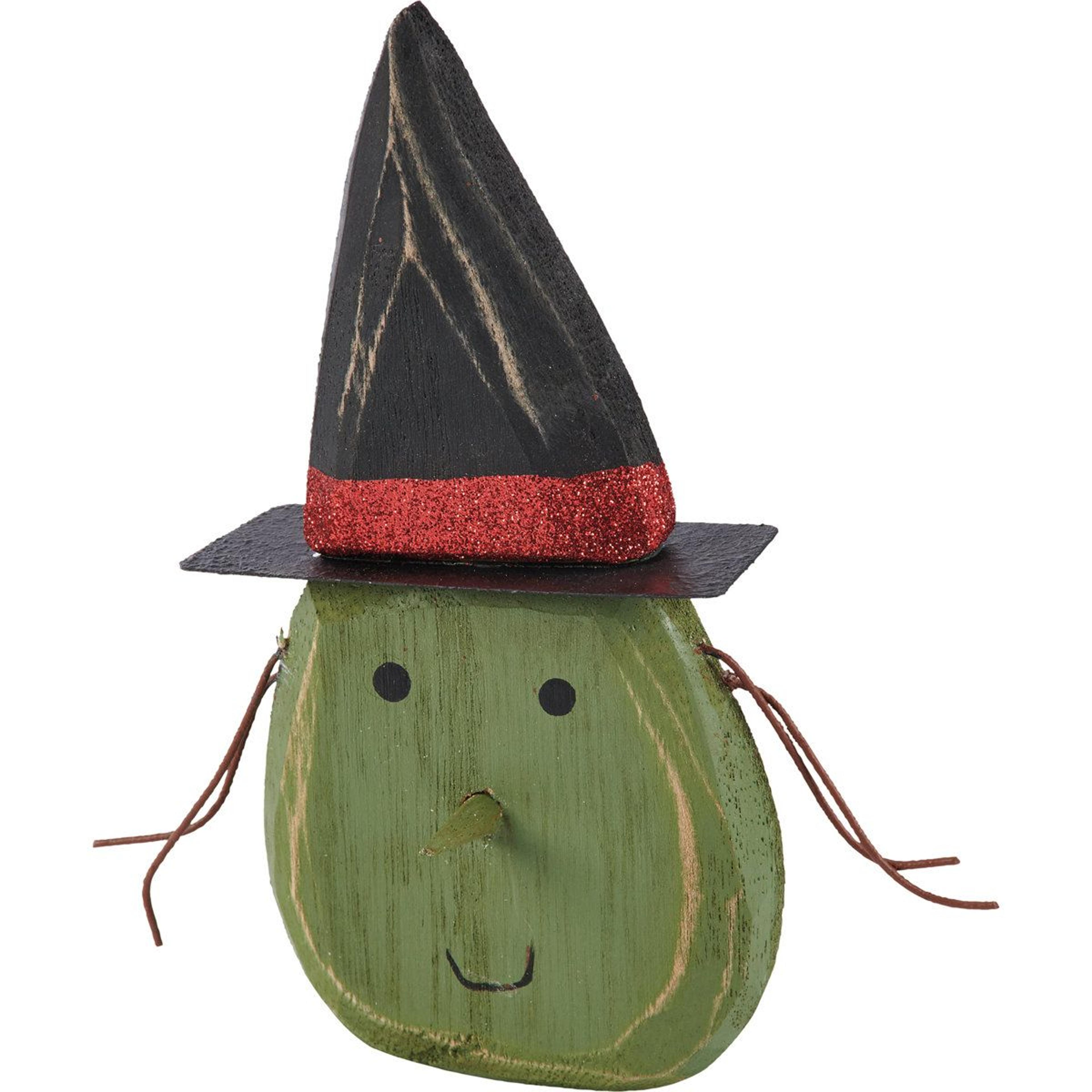 august grove witch head chunky sitter rustic wooden halloween decor