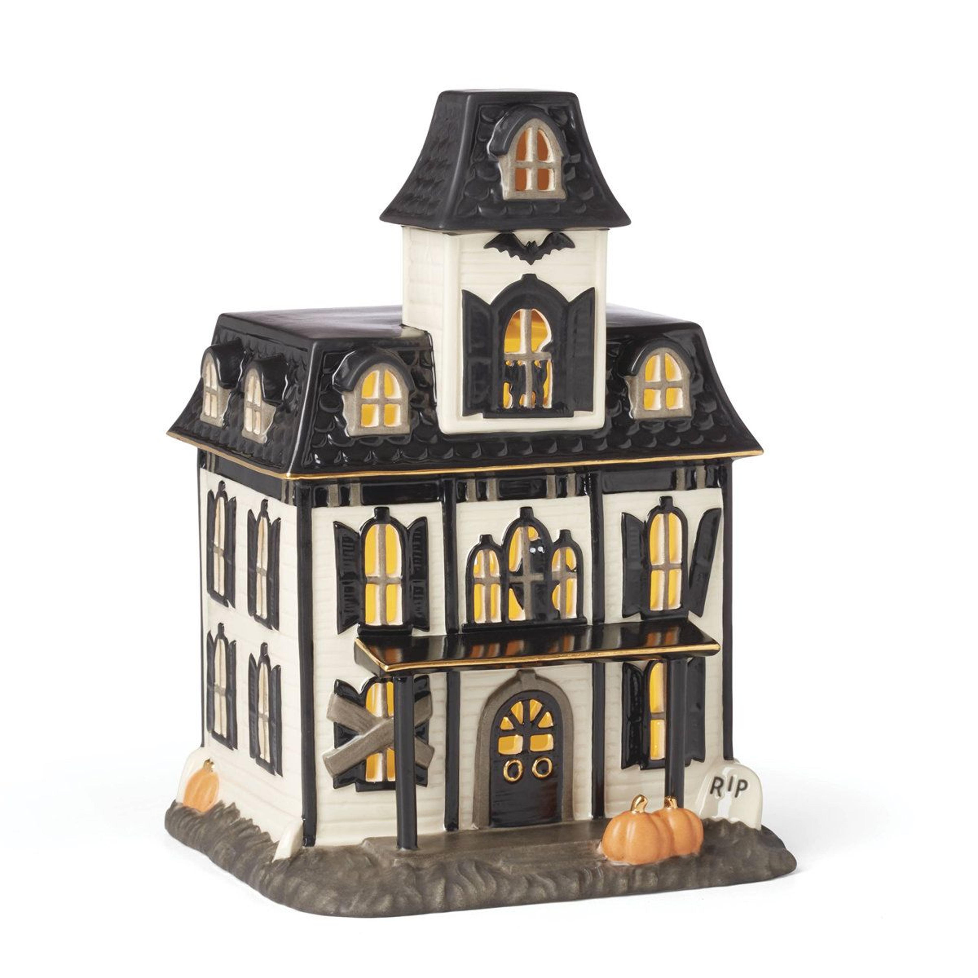 lenox vintage light-up halloween house figurine porcelain haunted house decor