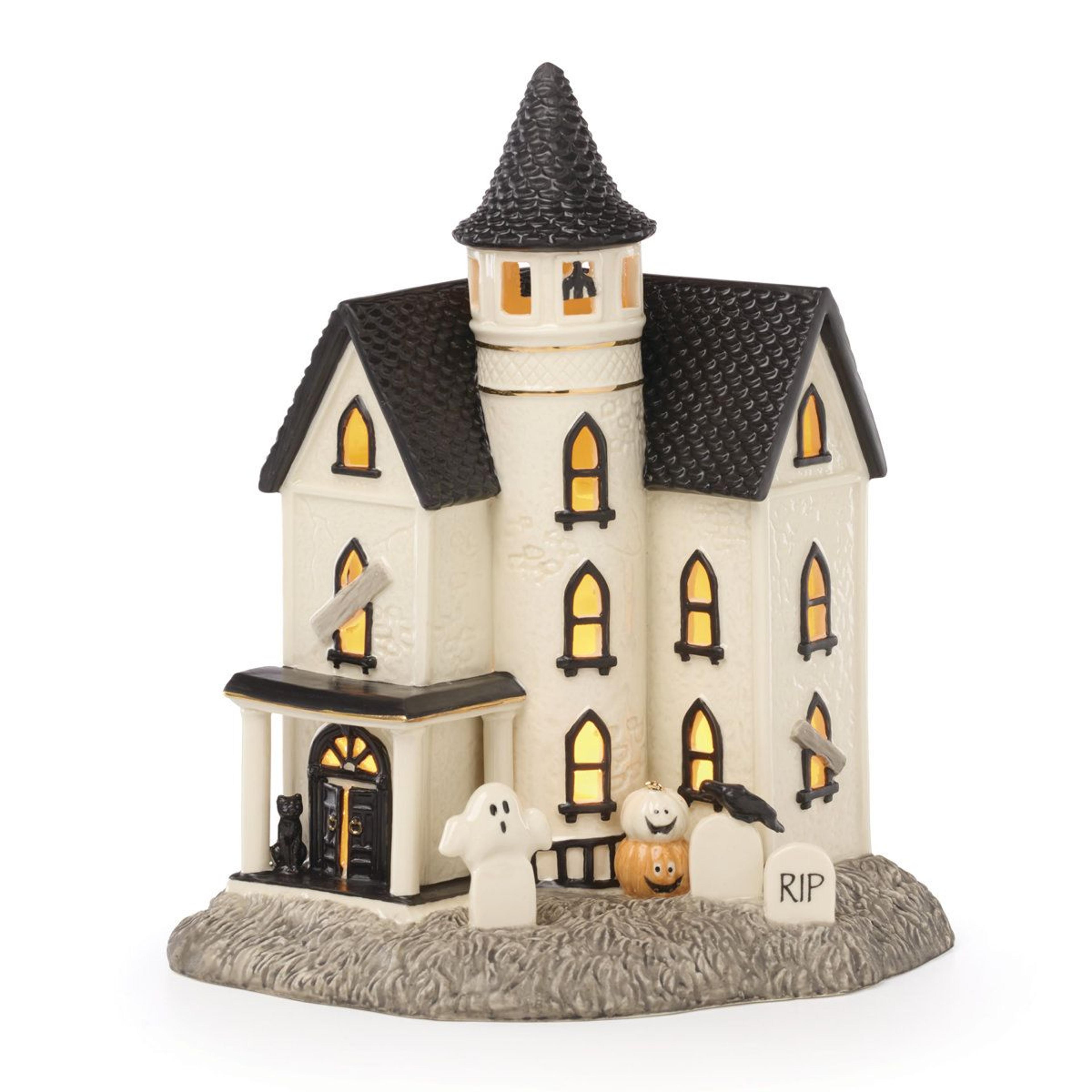 lenox vintage halloween lighted manor figurine porcelain haunted house decor