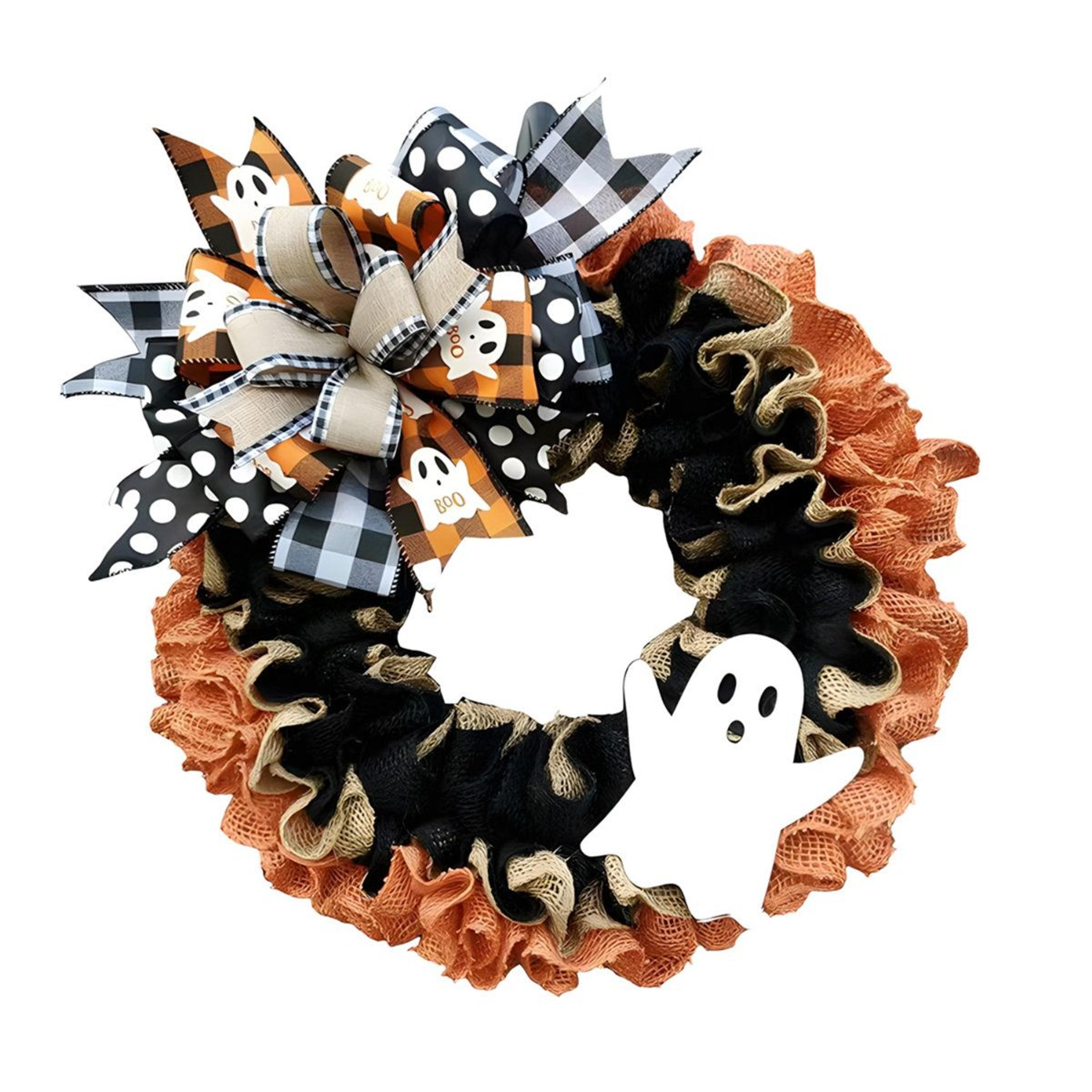 15.7 inch farmhouse ghost burlap halloween wreath for front door