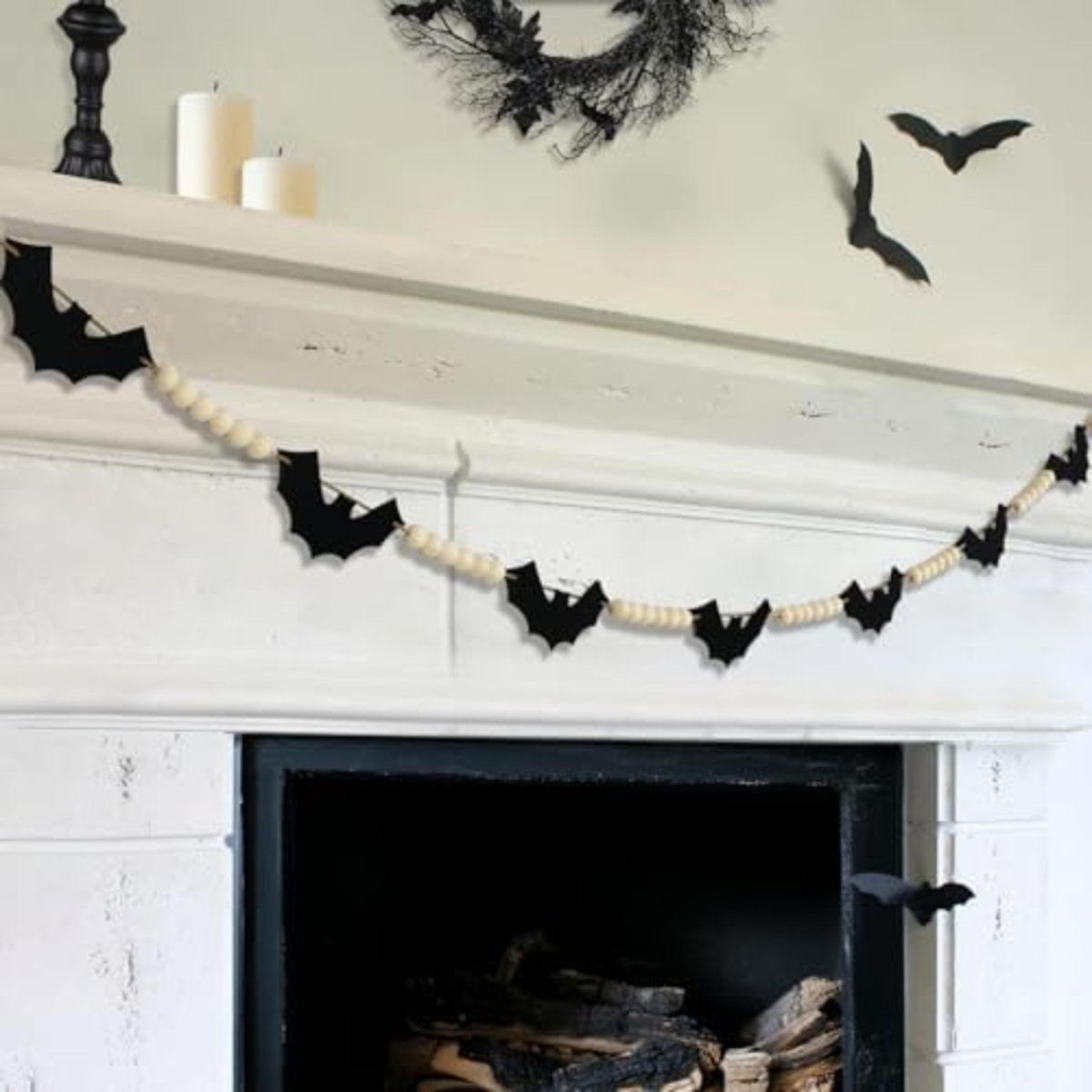 halloween bat garland with wood beads for mantel and indoor decor