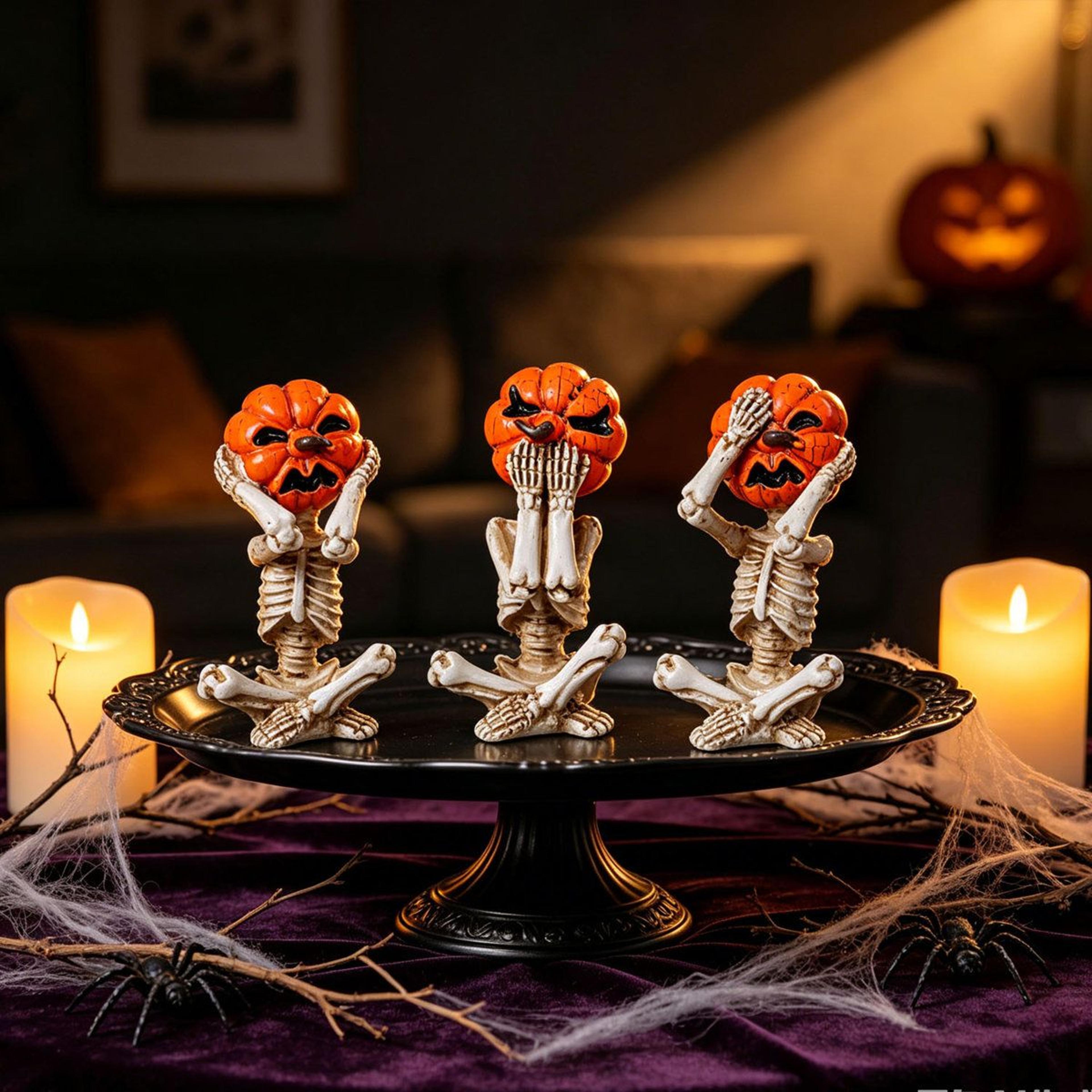 trinx 3 piece pumpkin skull figurines halloween tabletop decor