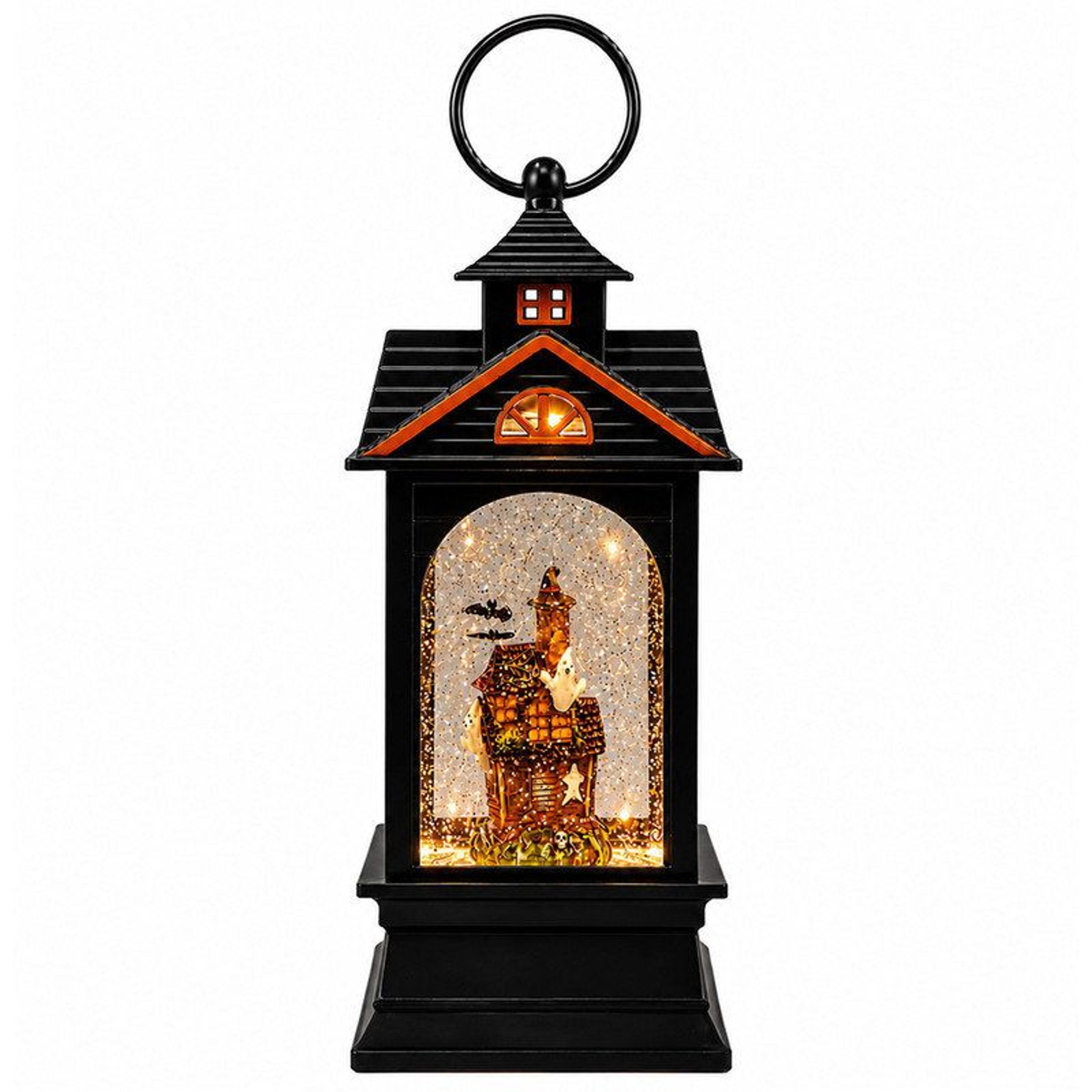 9.25" haunted house lantern with led lights and spinning glitter