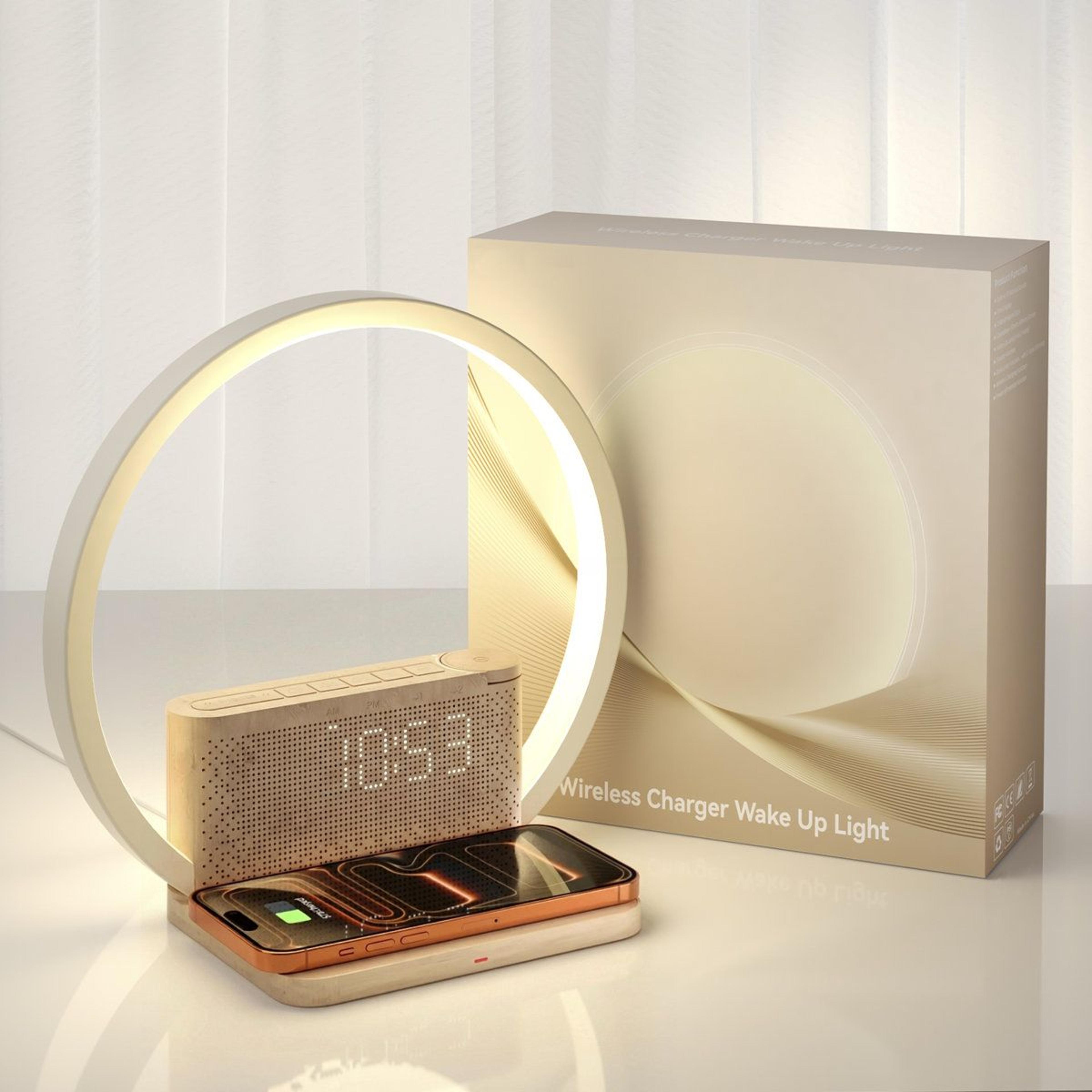 sunrise alarm clock with wireless charging wake up light and touch bedside lamp