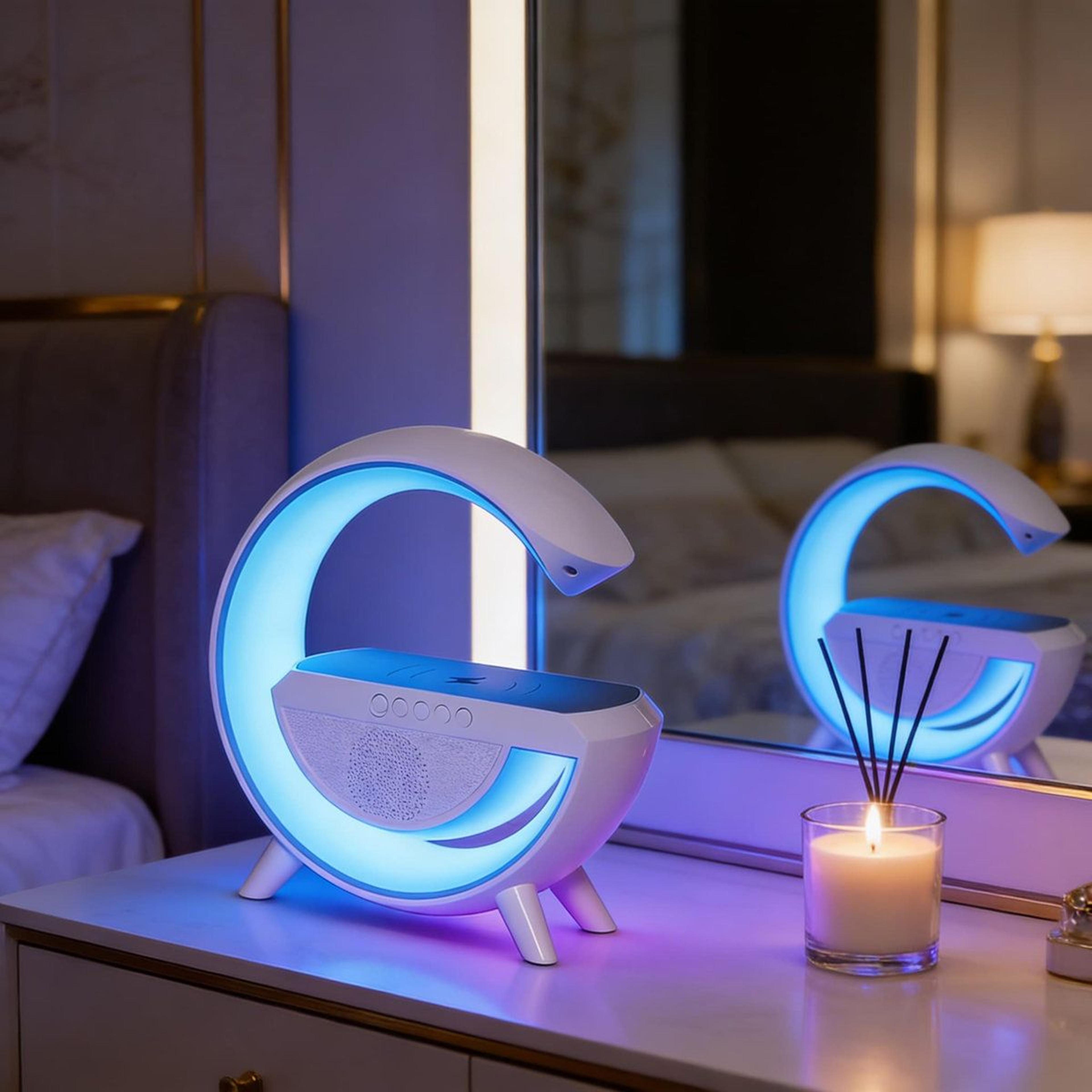 multifunctional bedside table lamp with bluetooth speaker 15w wireless charger rgb light and alarm clock