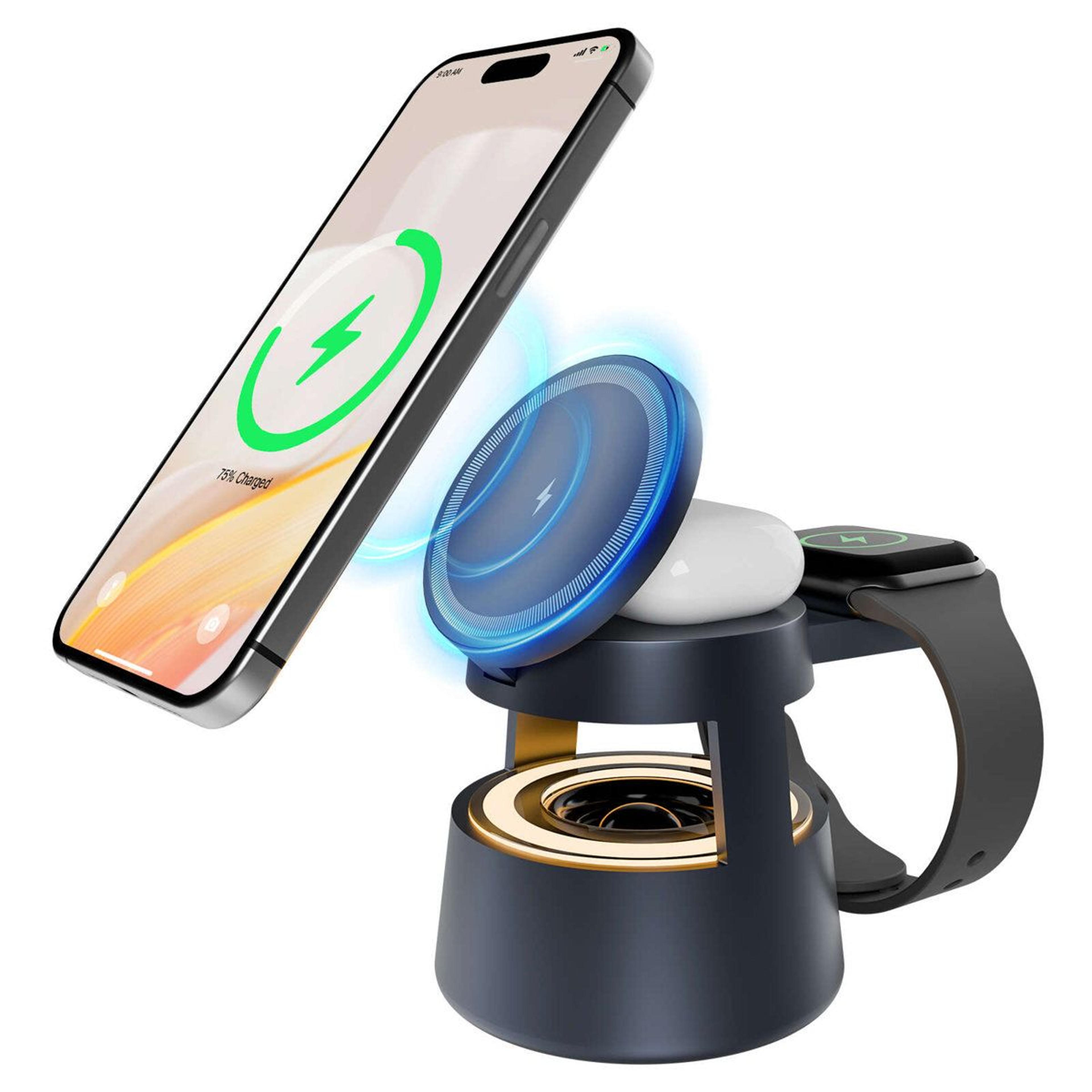 5 in 1 magnetic wireless charging station with bluetooth speaker and night light