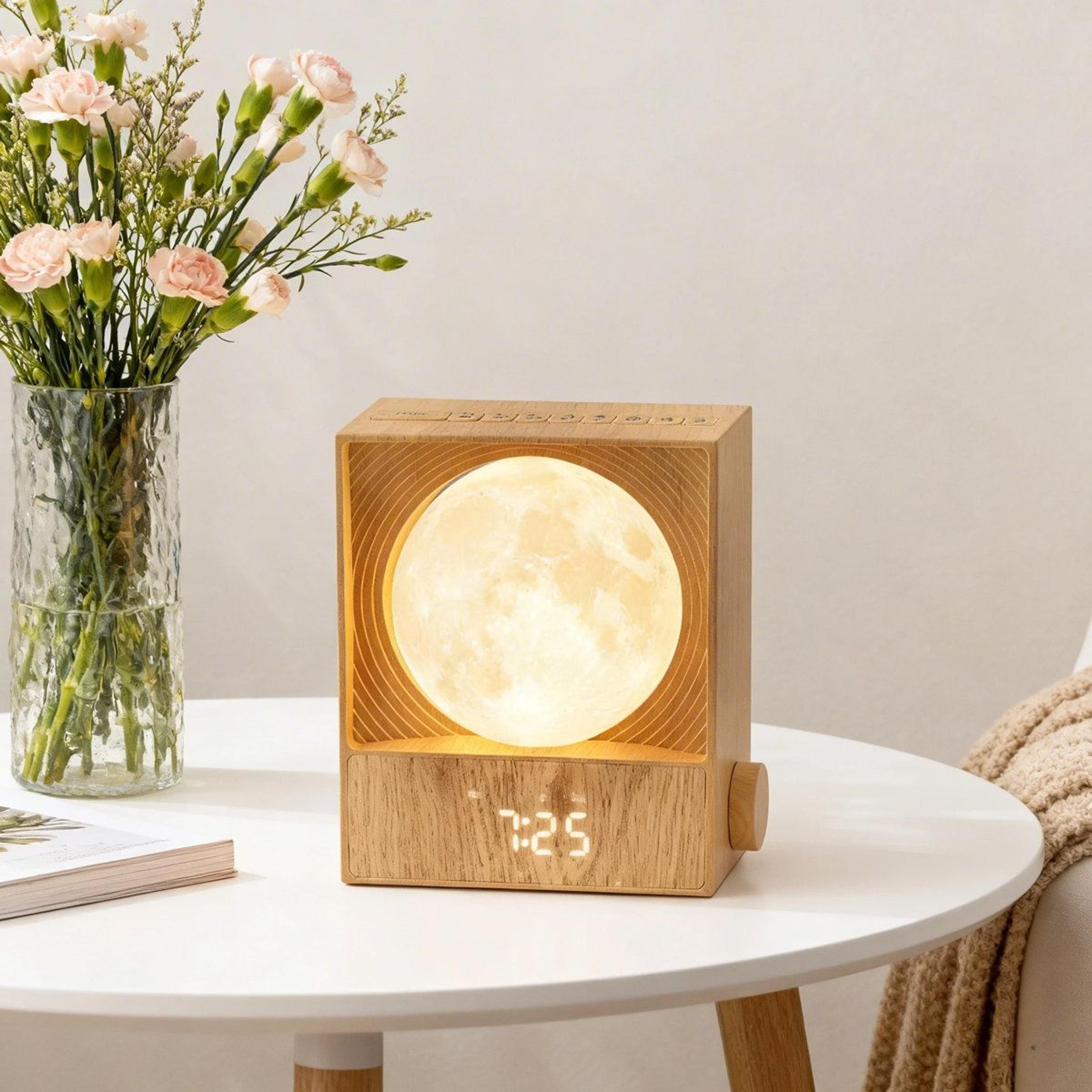 rotating moon sunrise alarm clock with sleep sounds dimmable night light