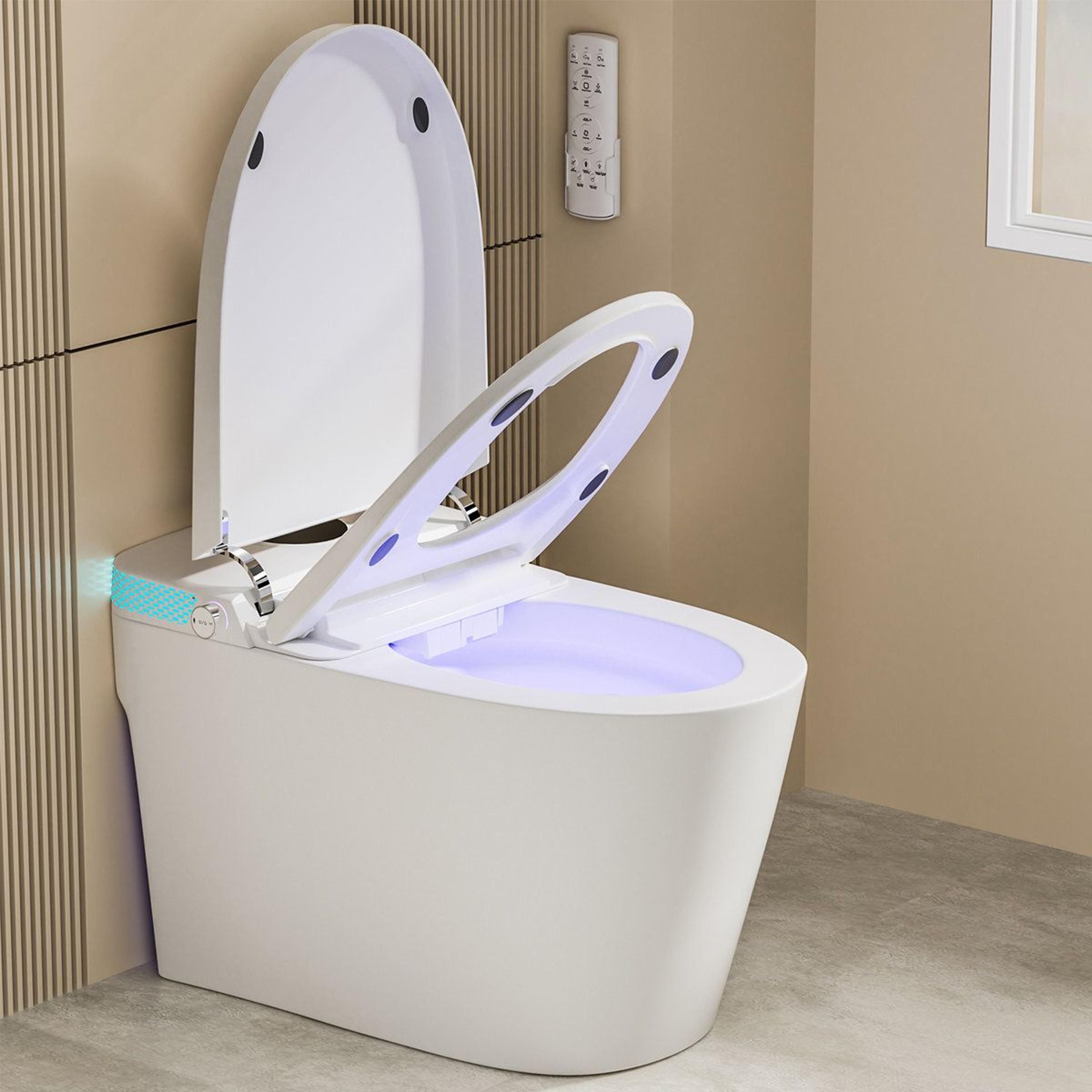 smart toilet with heated seat bidet warm air dryer auto flush and foot sensor