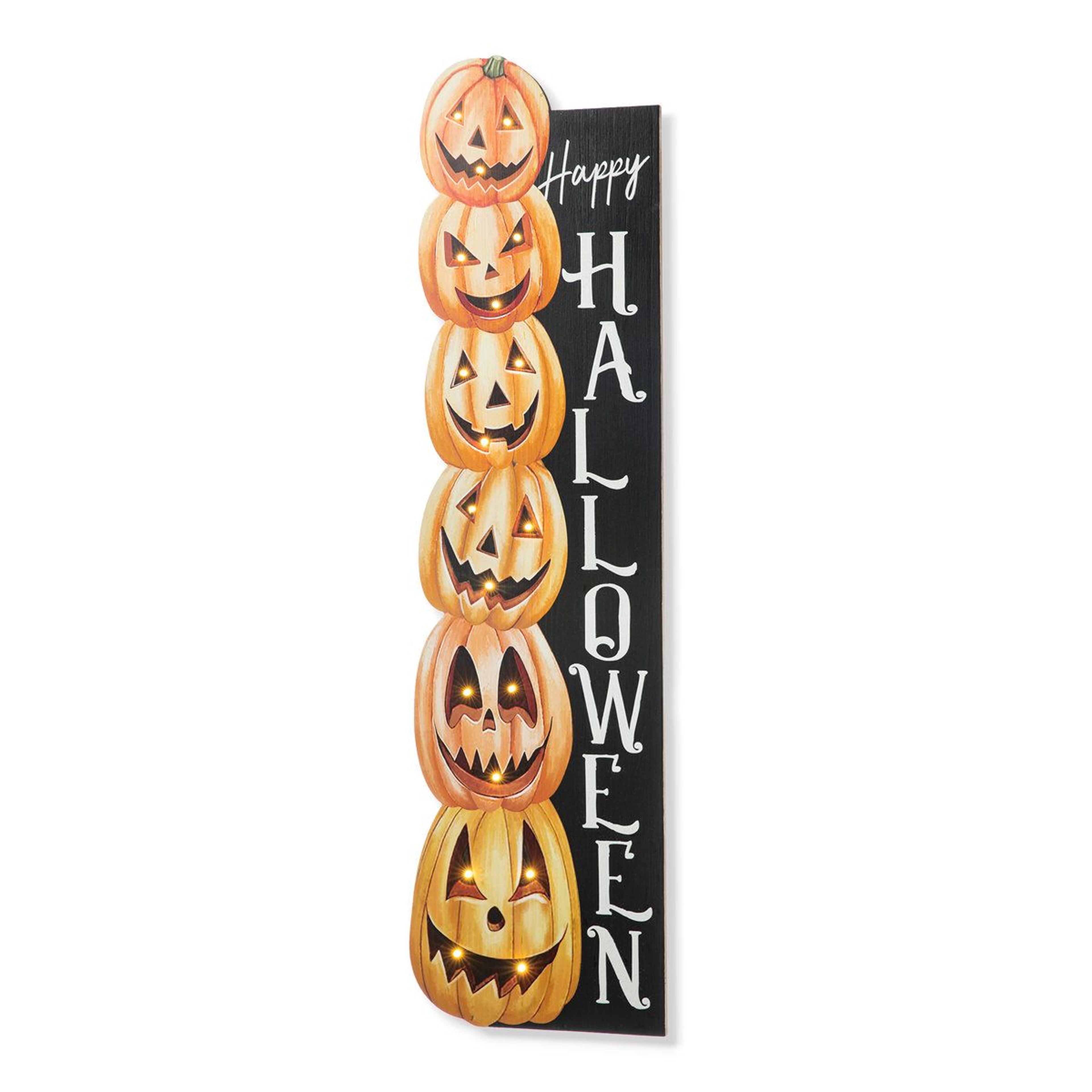 42 inch lighted wood stacked pumpkins halloween sign with timer