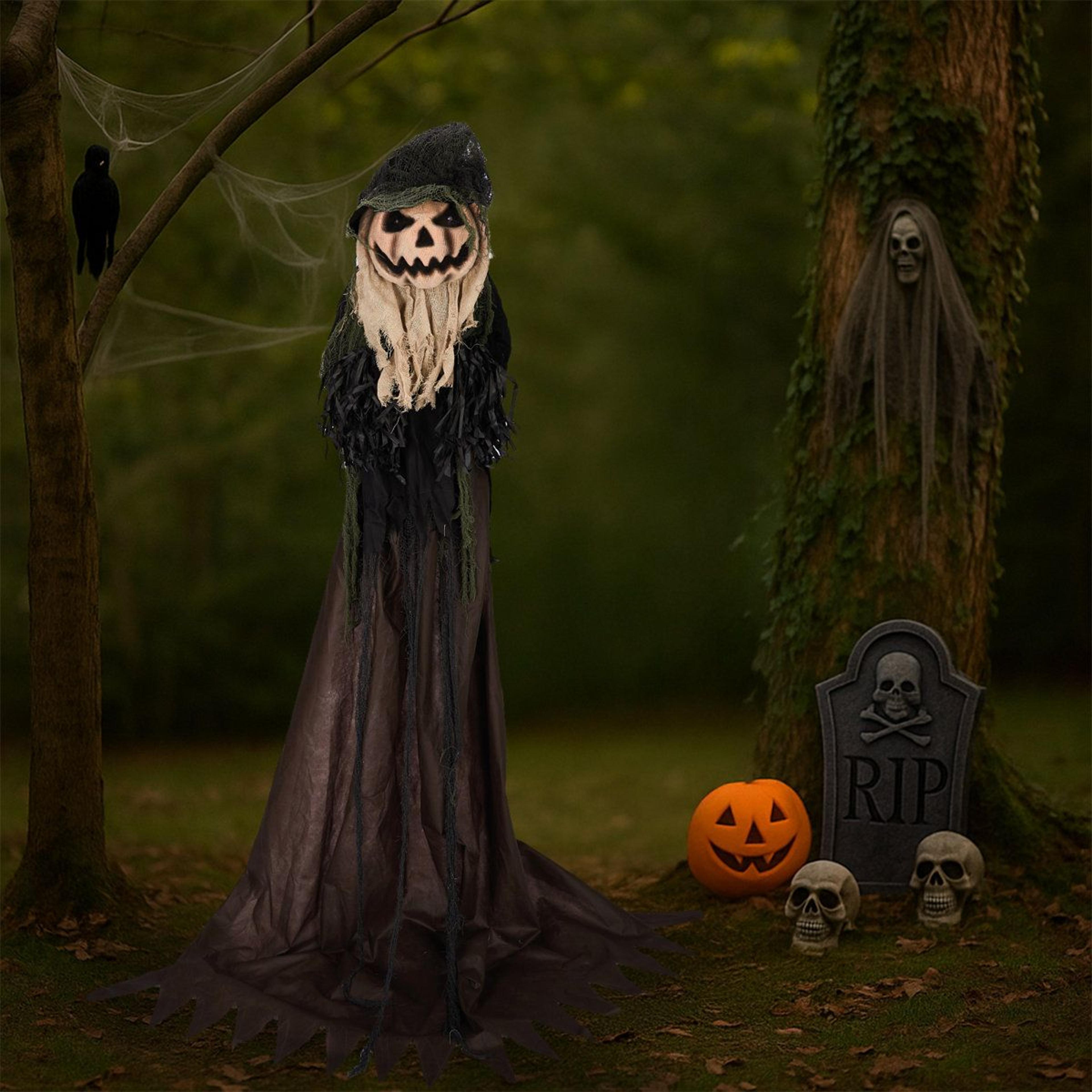 5.7 ft halloween animatronic pumpkin wizard outdoor decoration