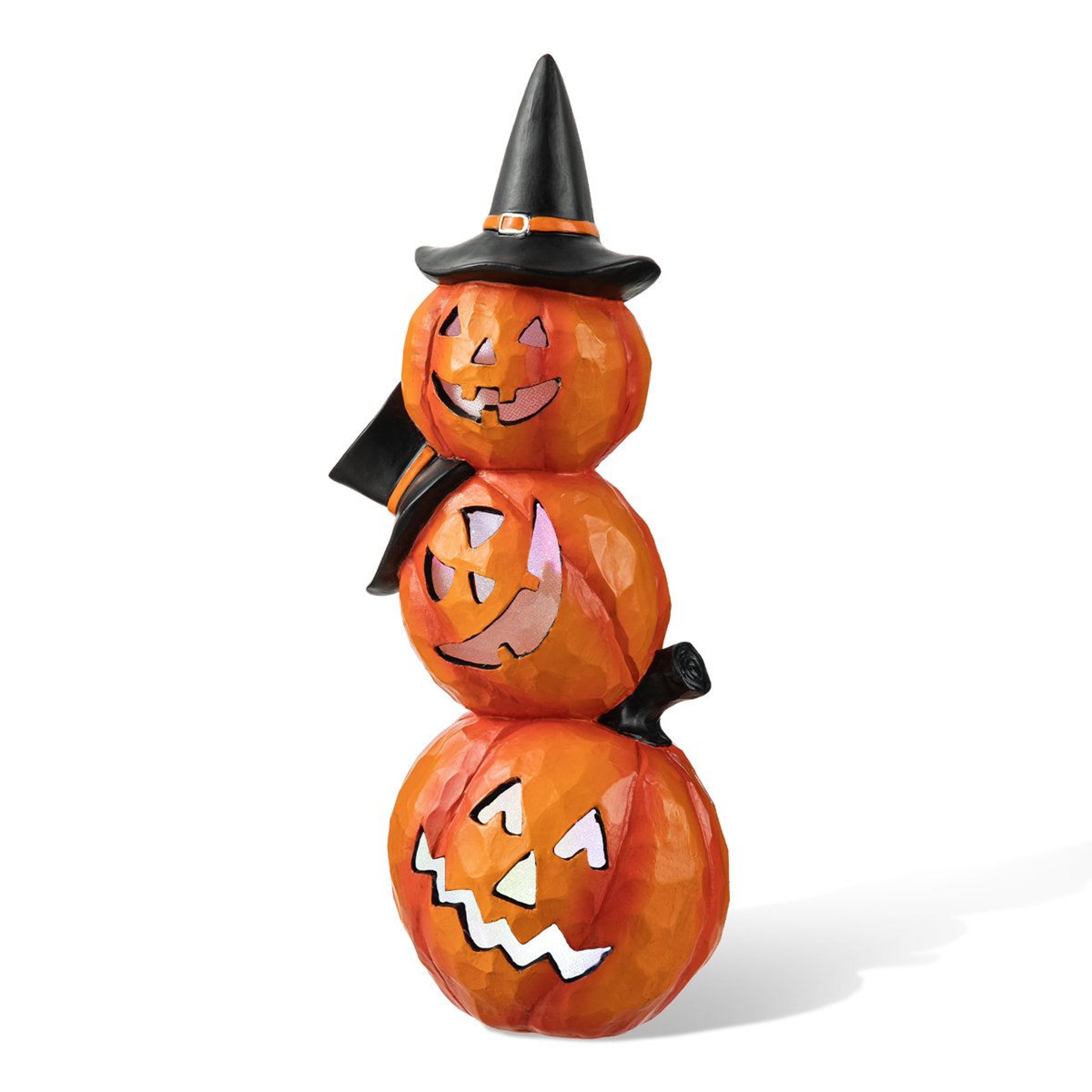 lighted stacked pumpkin halloween table decor