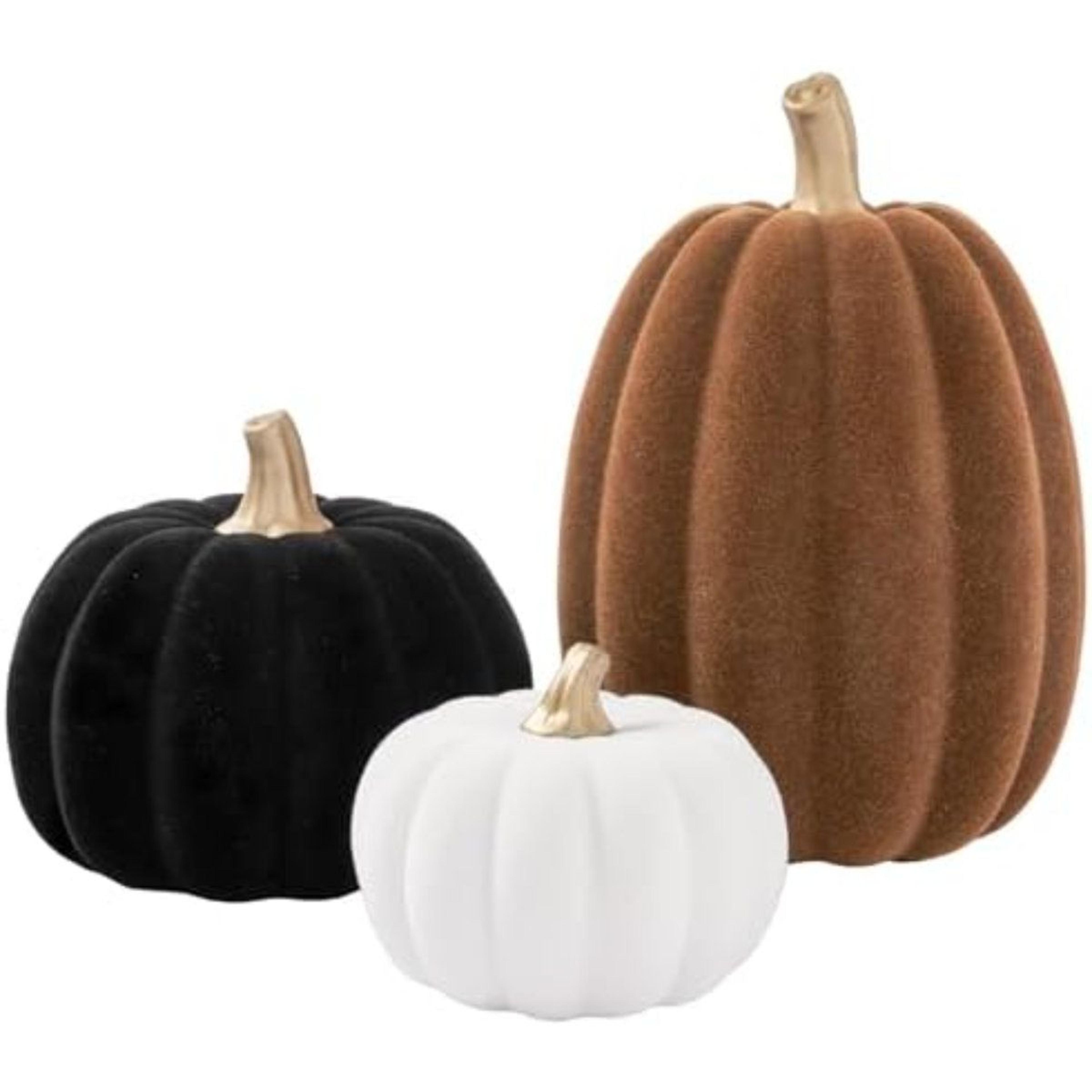 flocked velvet pumpkin decor set of 3 for fall thanksgiving and halloween