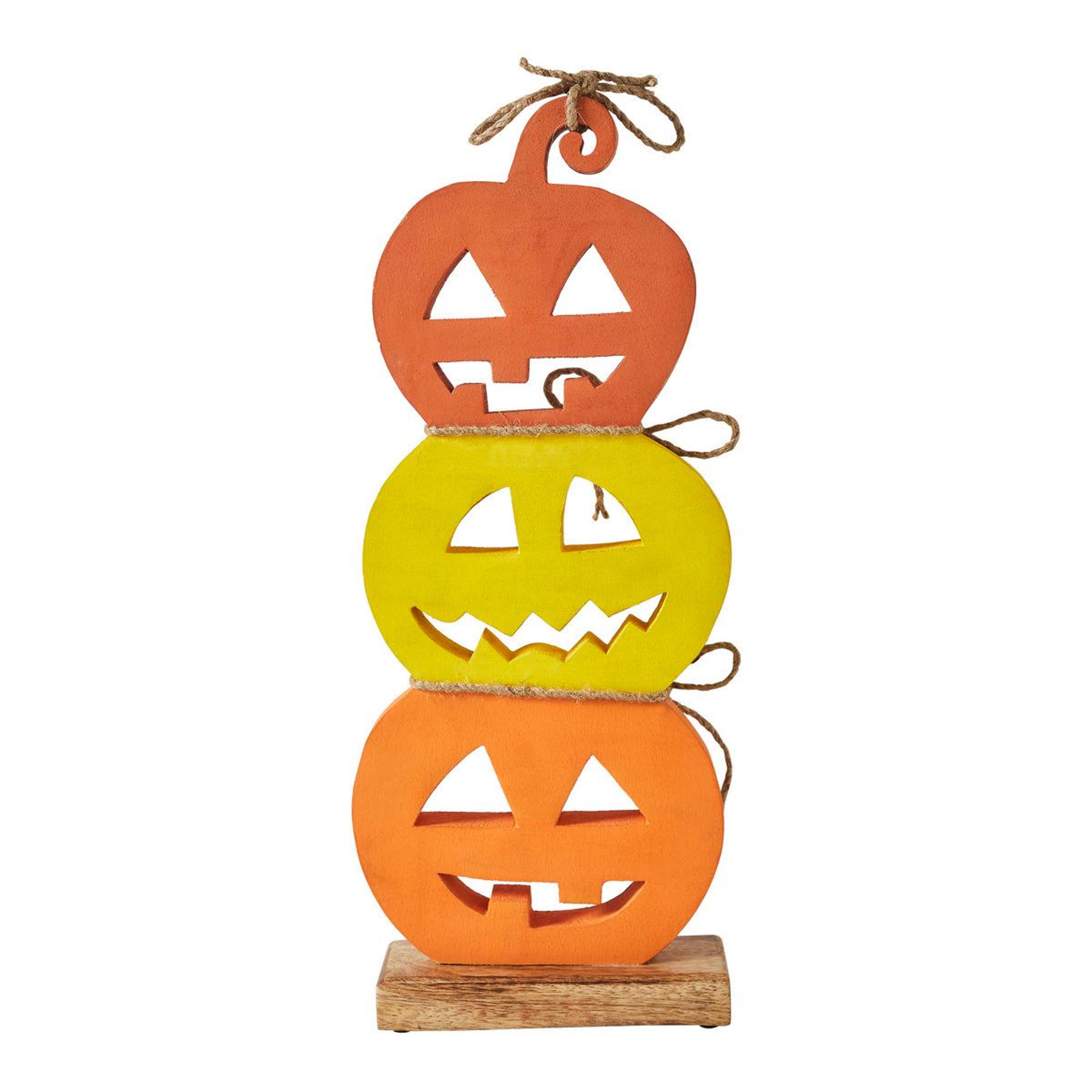 rustic jack o lantern stack wooden halloween tabletop decor