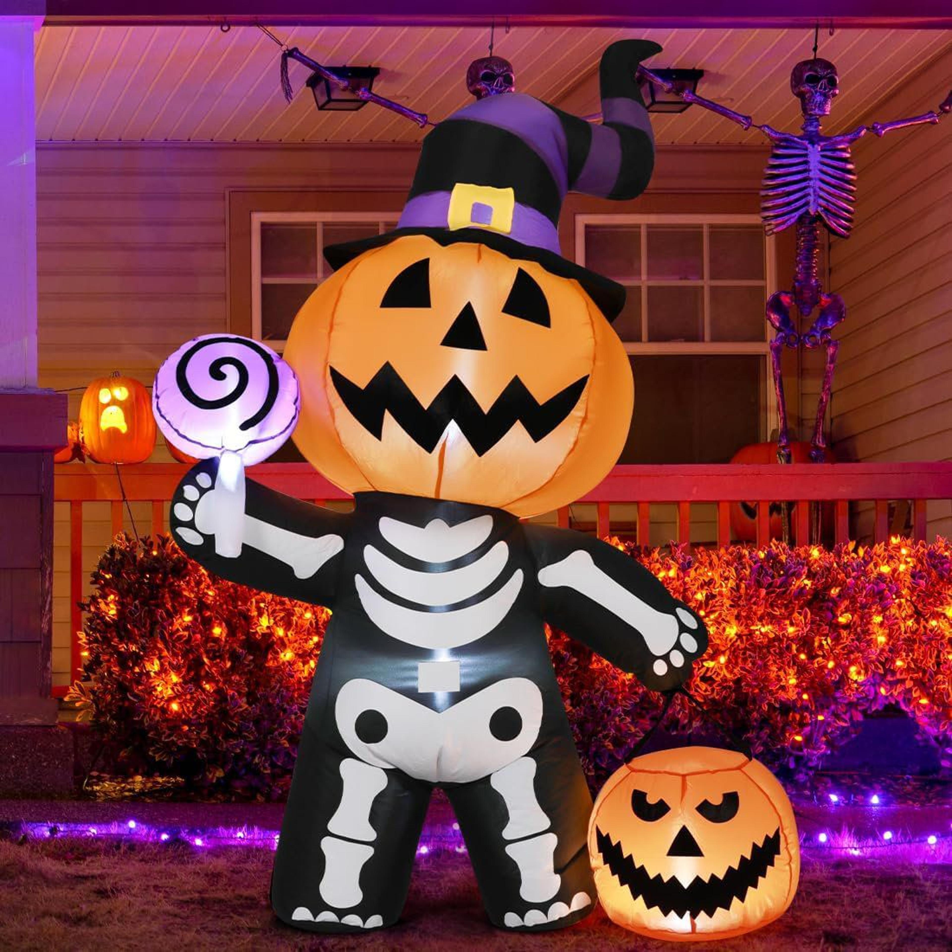 6 ft led halloween inflatable pumpkin head with skull body outdoor decoration
