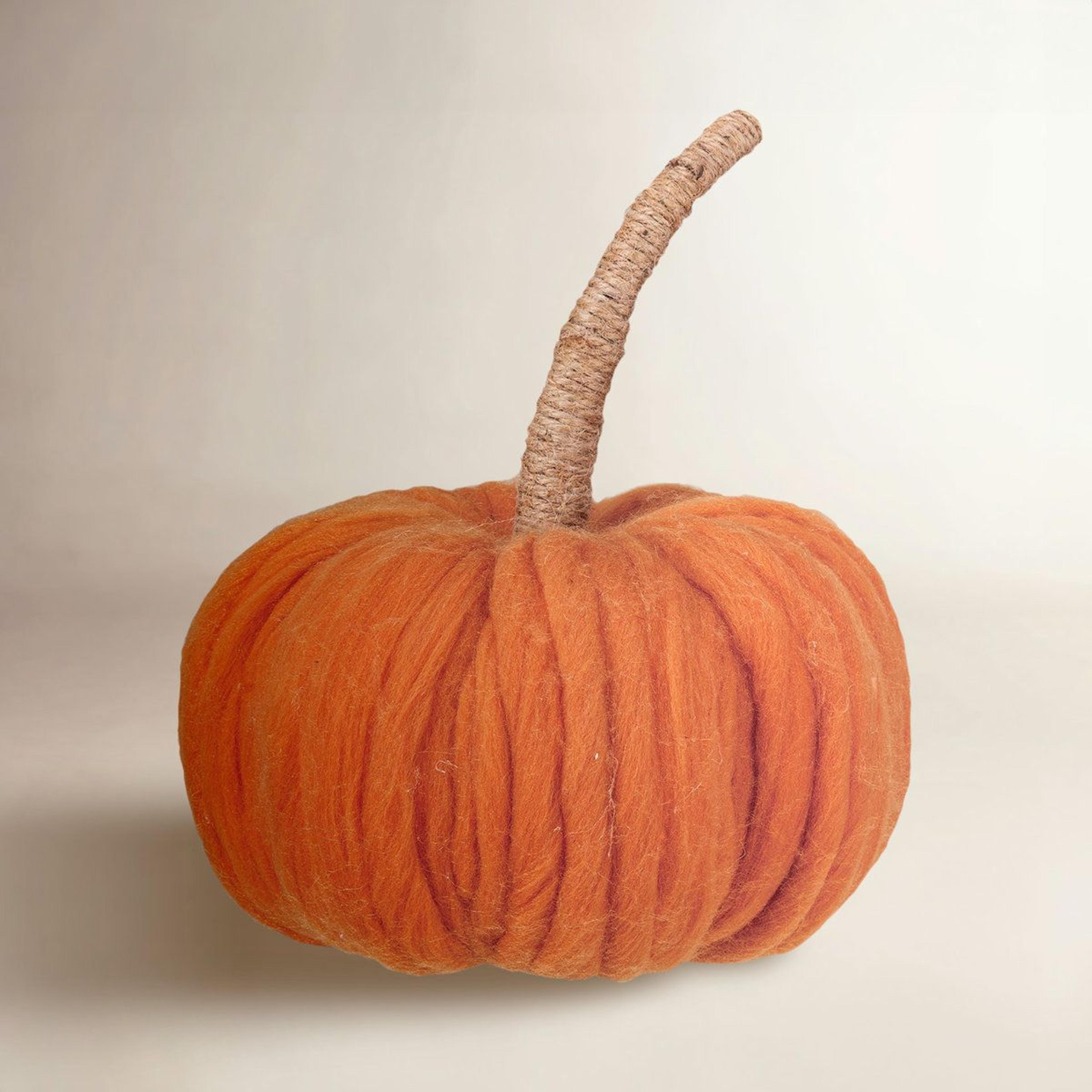 cozy orange wool pumpkin with jute wrapped stem fall tabletop decor