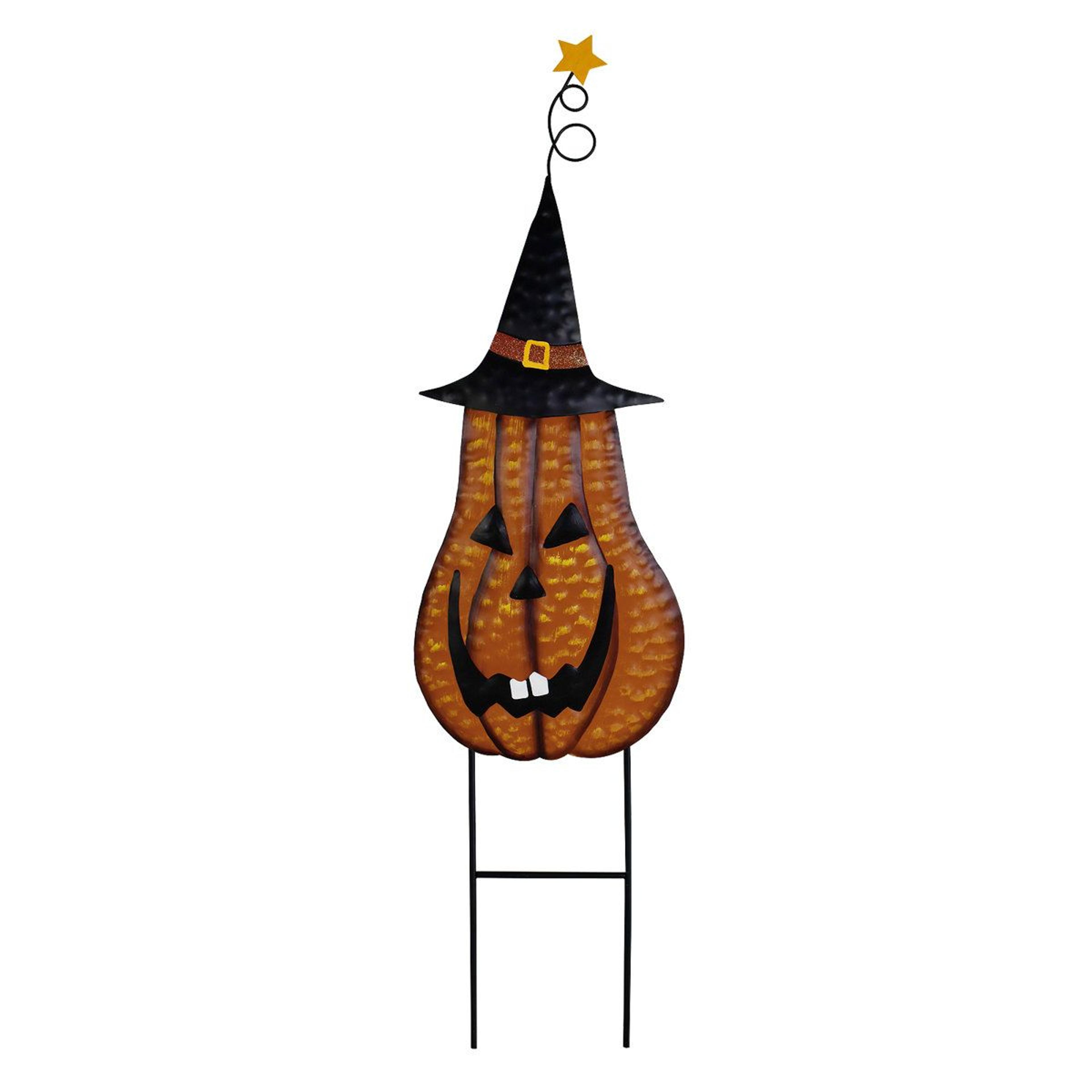 rustic metal pumpkin halloween garden stake