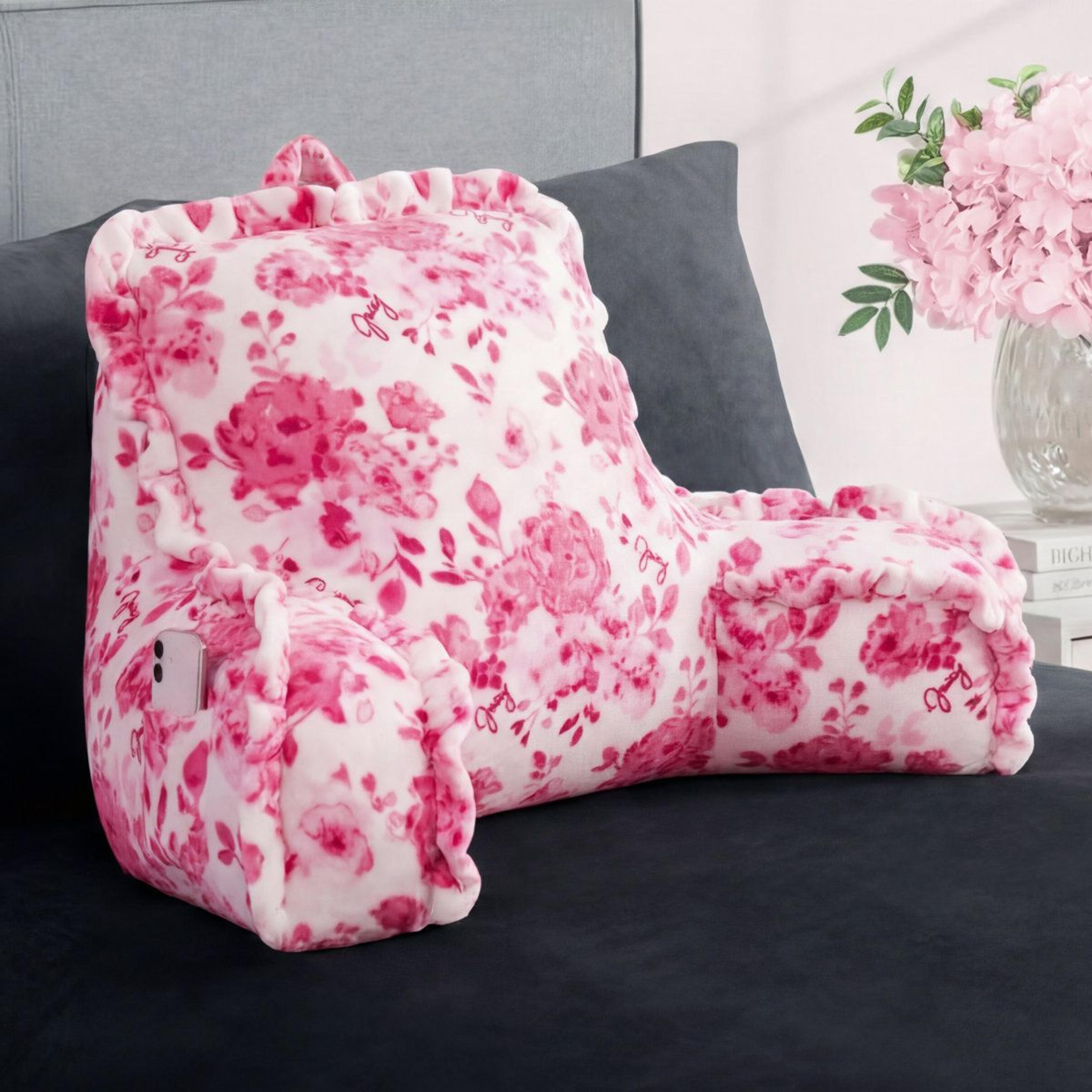 30 inch plush backrest pillow with phone pocket and carry handle
