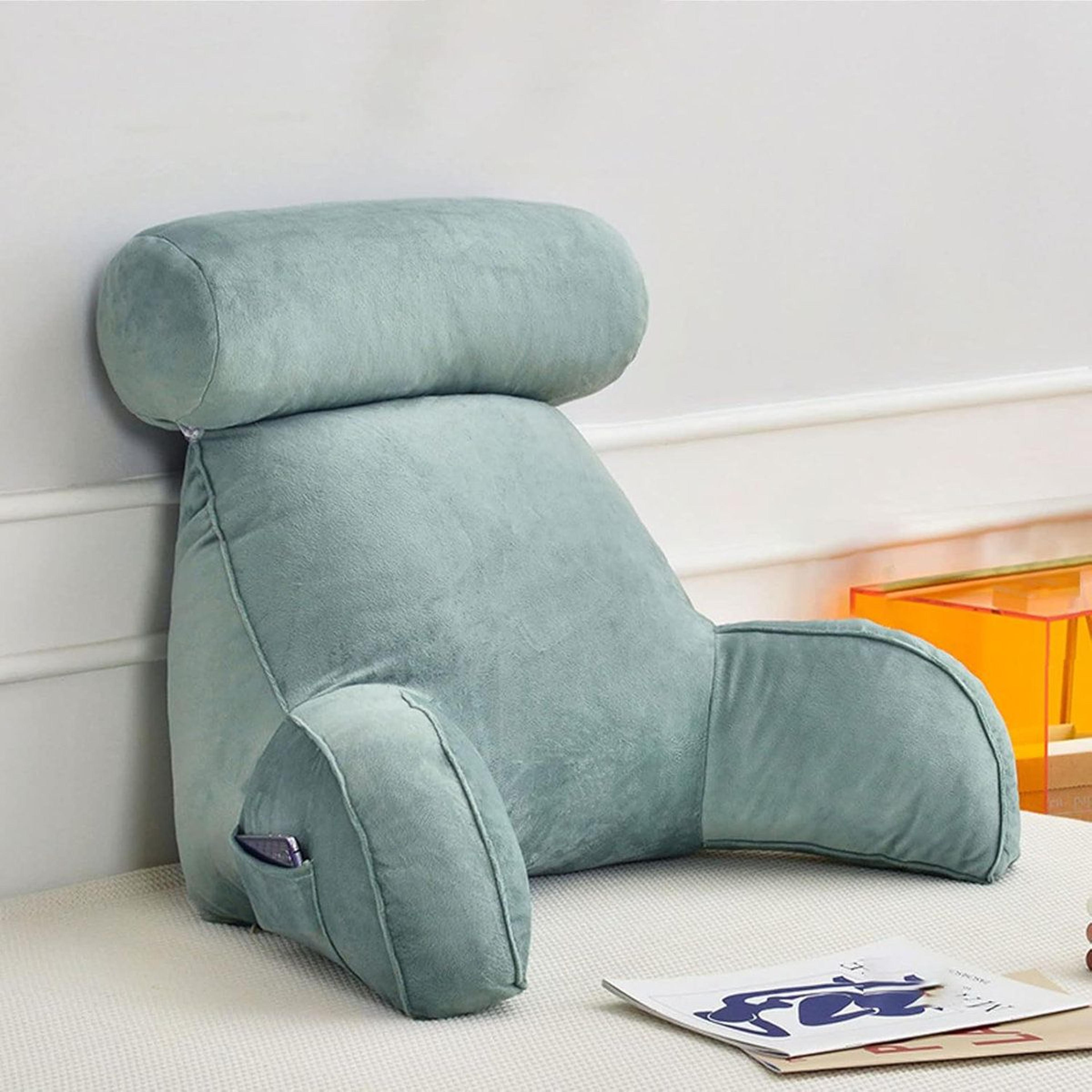 crystal velvet reading pillow with arms and detachable headrest