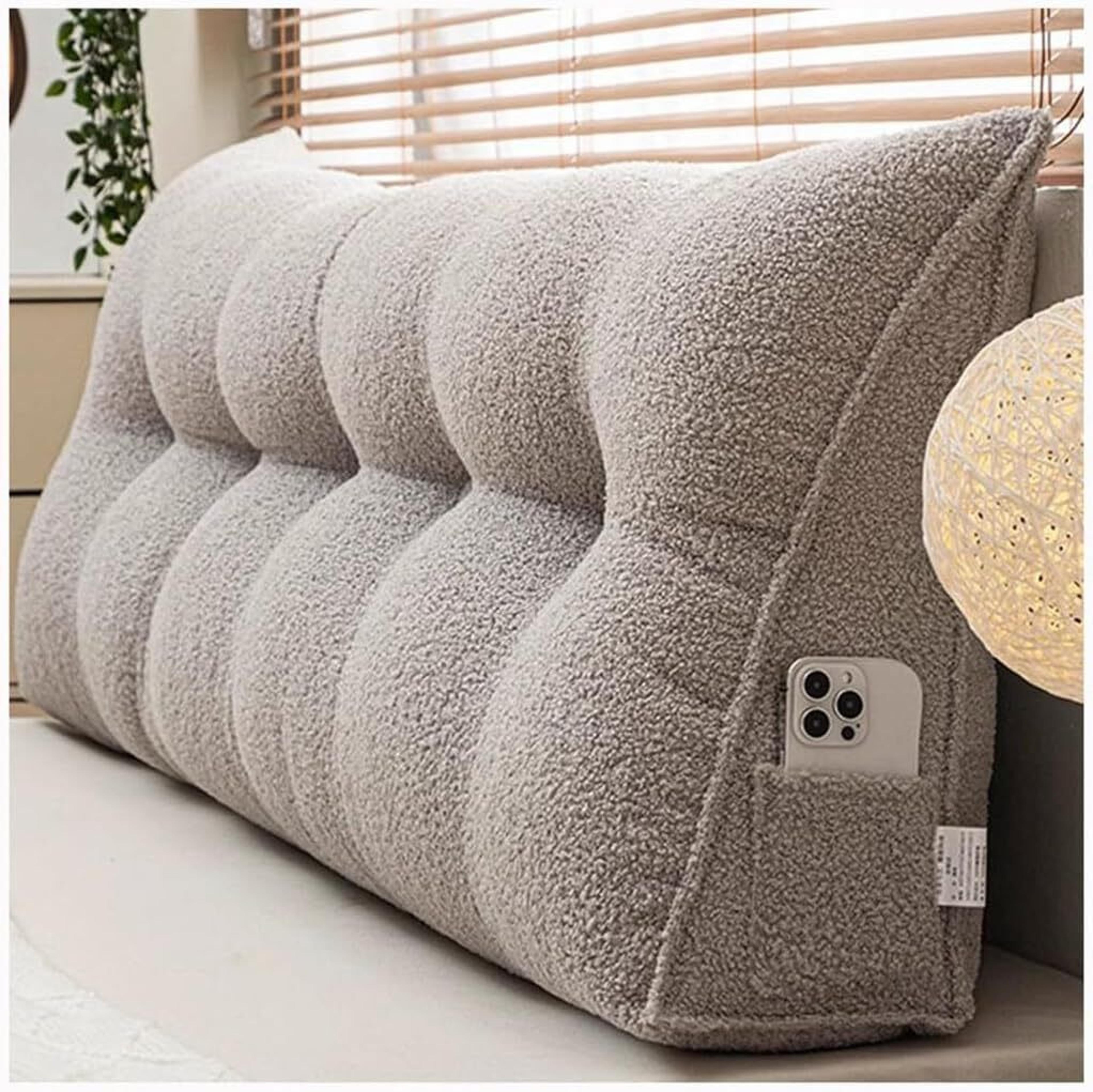 teddy velvet bed rest pillow ergonomic backrest cushion with side pocket
