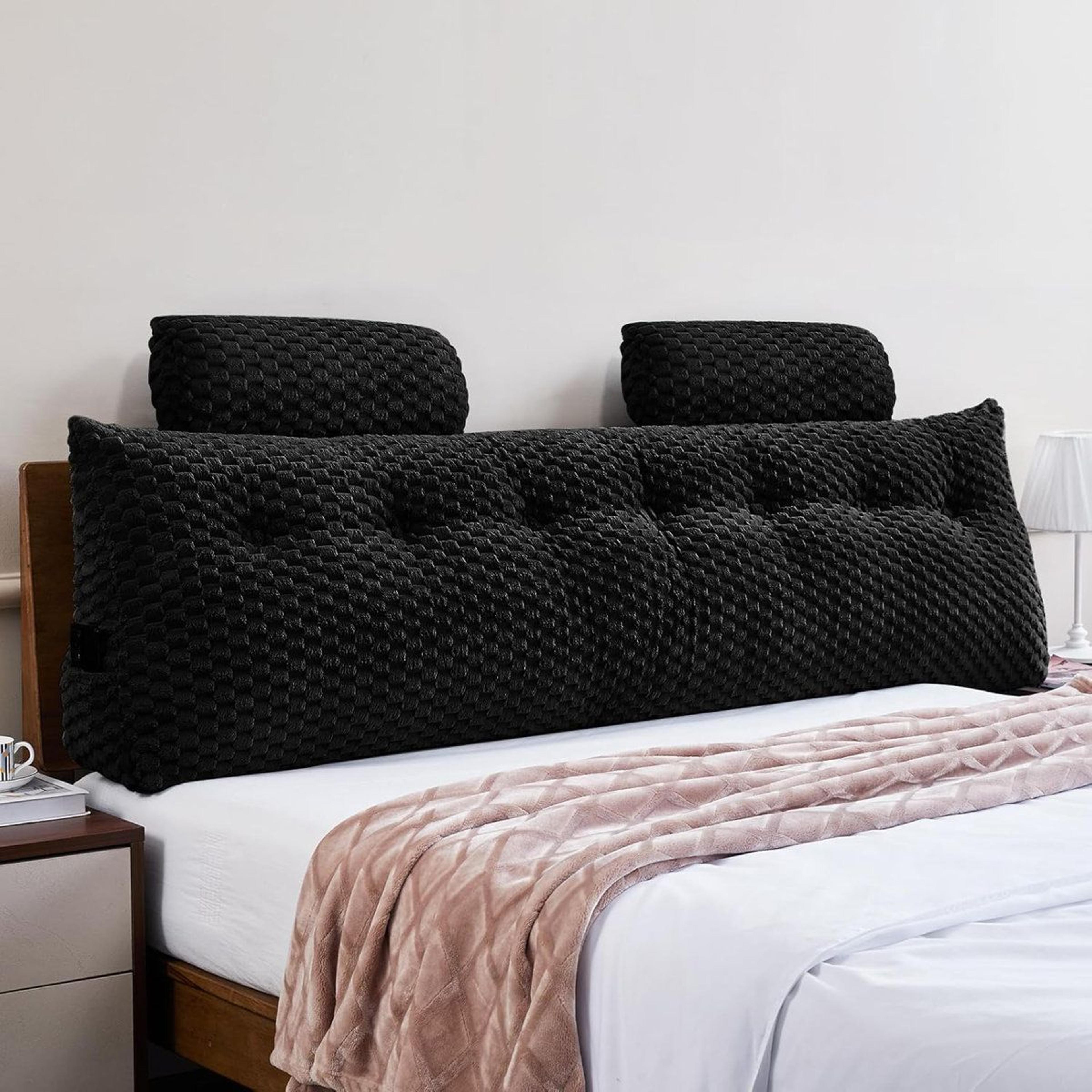 velvet wedge bed rest pillow with head roll and side pocket