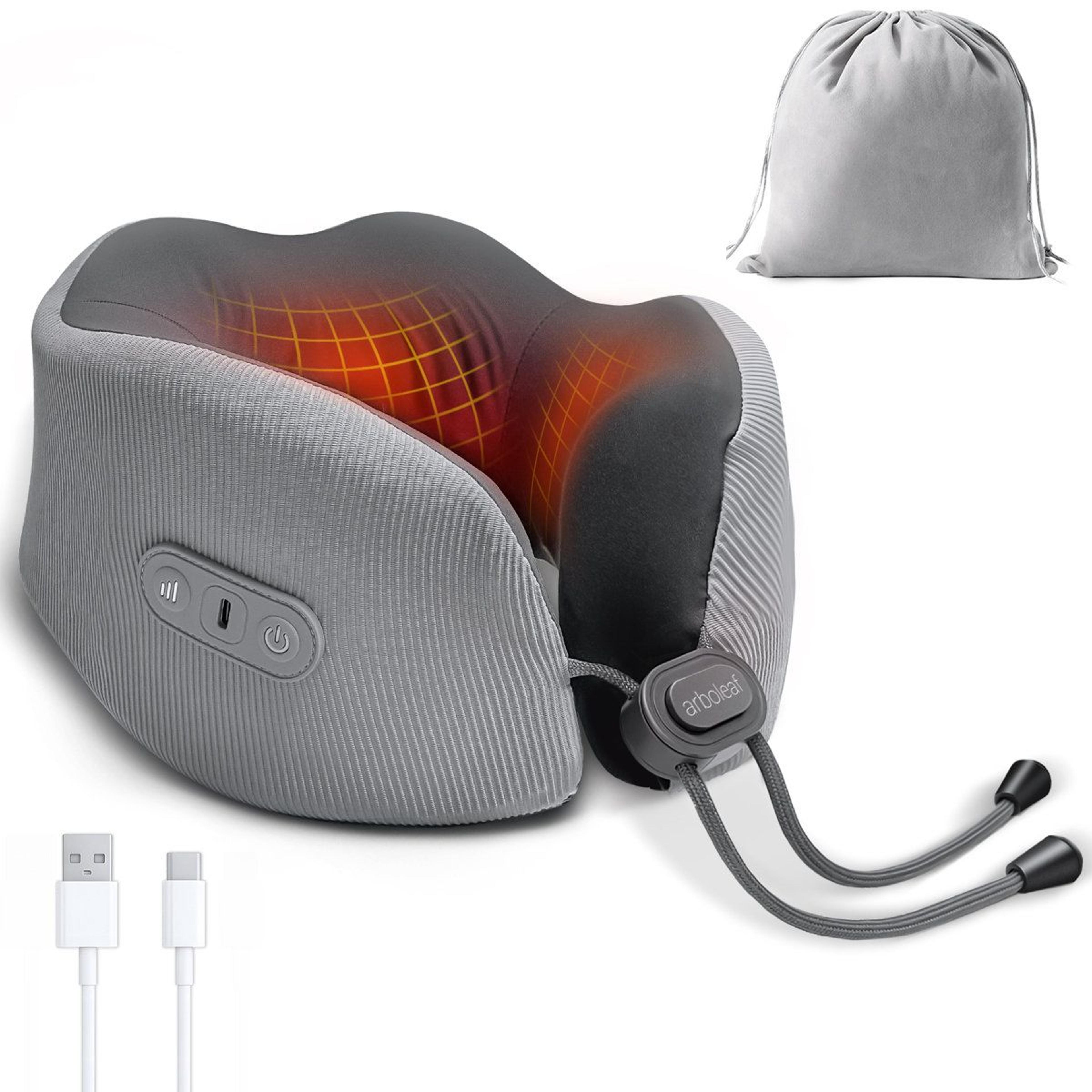 arboleaf heated neck pillow memory foam travel pillow with zoned heating and 360° neck support
