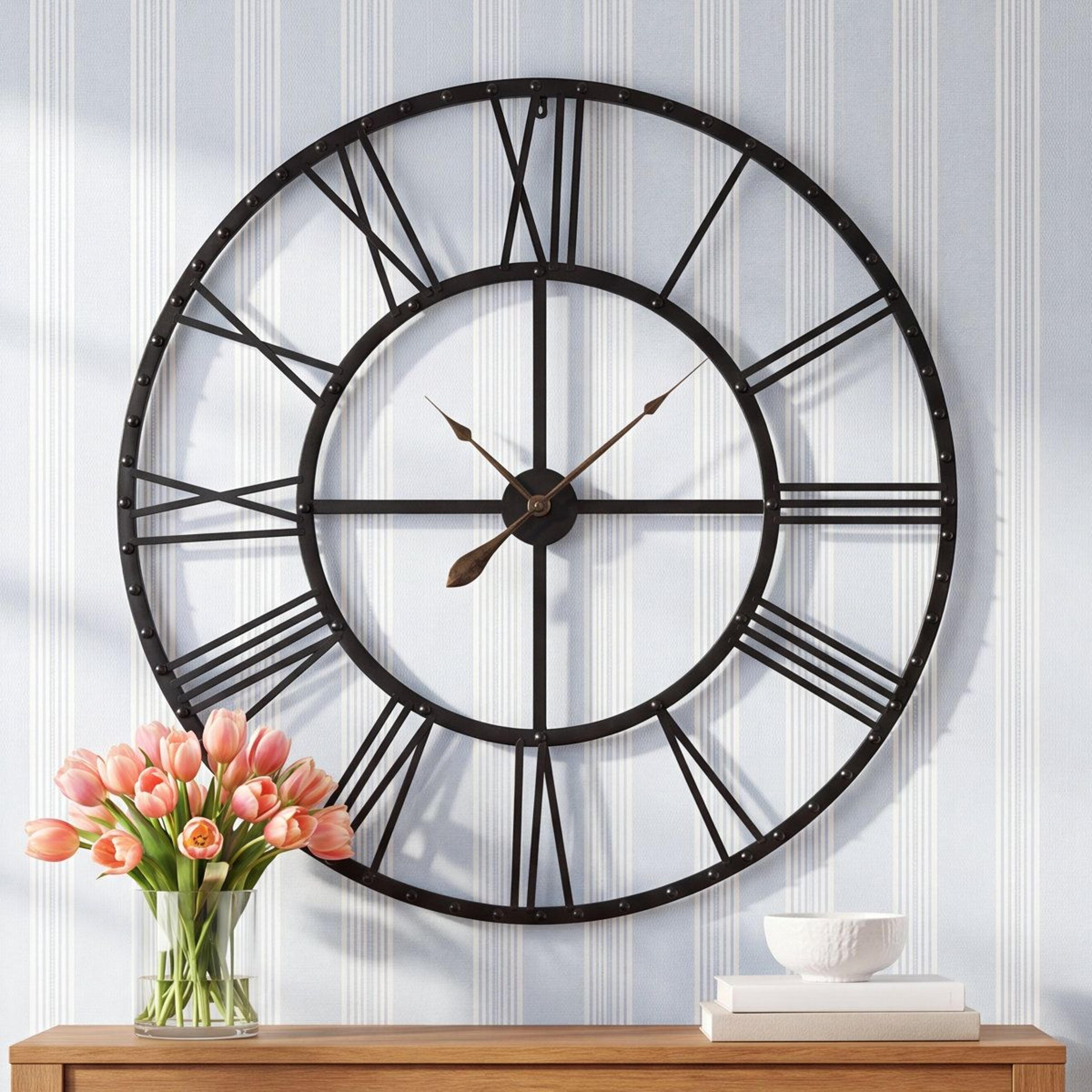 acerra 44.5 inch large metal wall clock with roman numerals