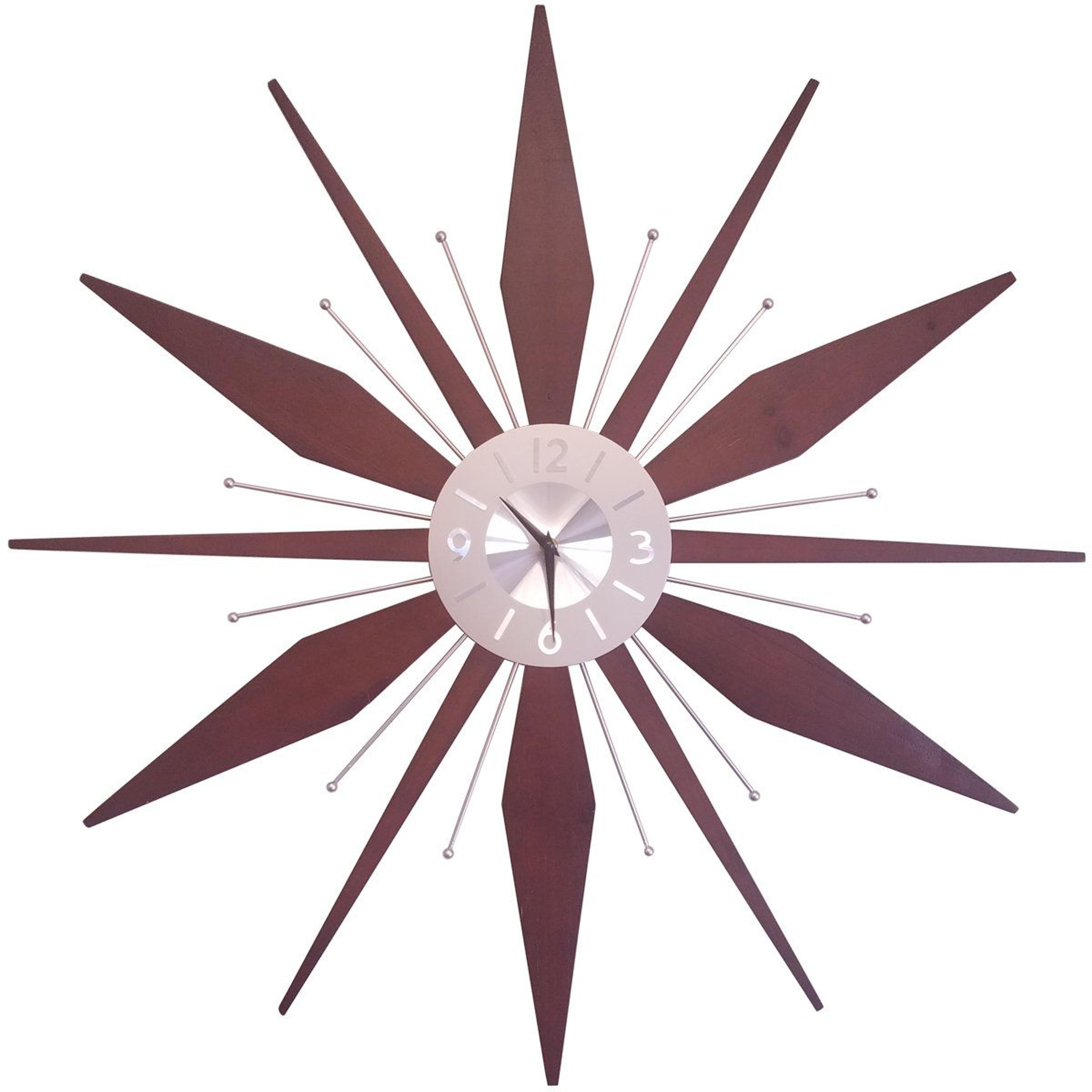 langley street 30 inch midcentury modern sunburst wall clock walnut