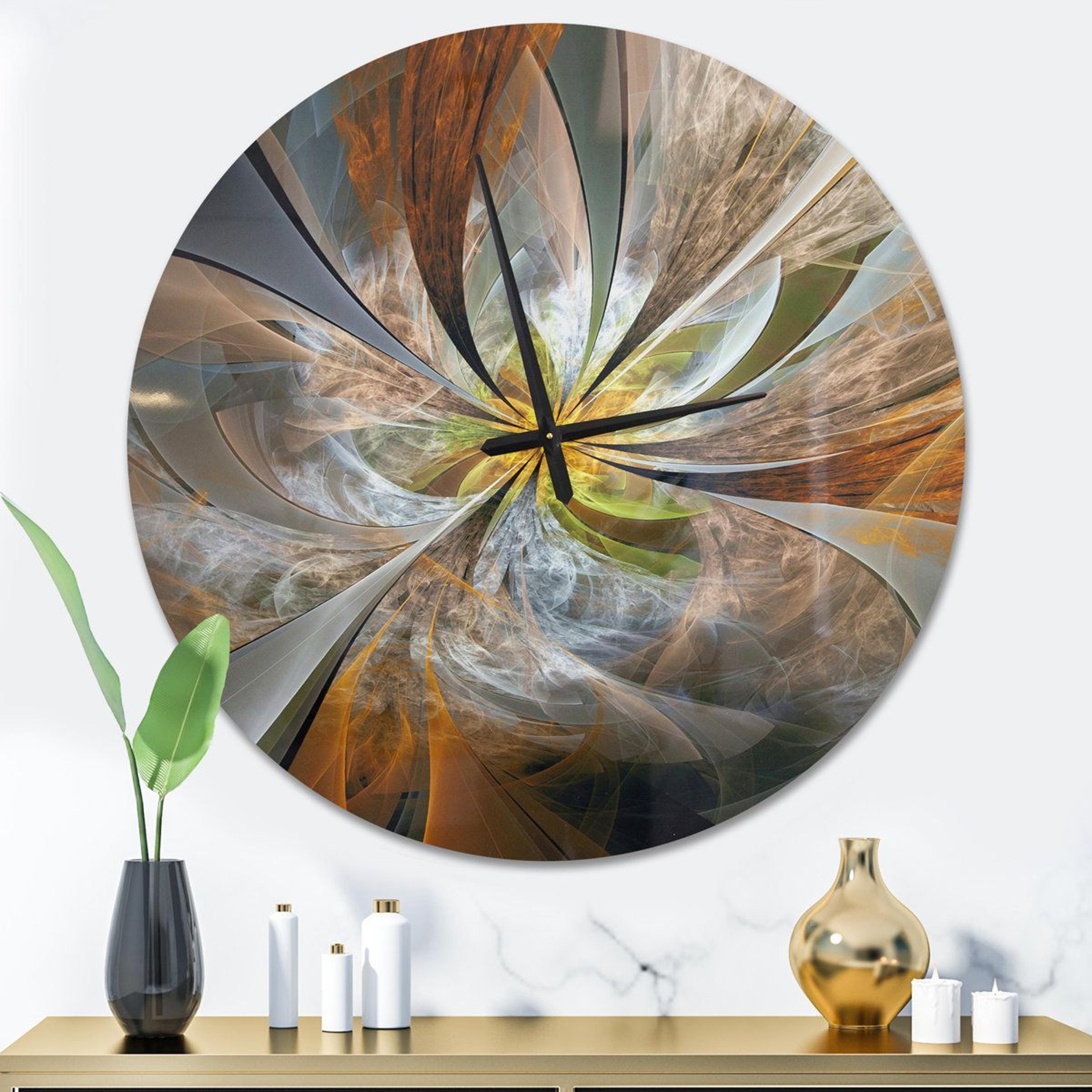 modern abstract fractal flower wall clock oversized metal decorative clock