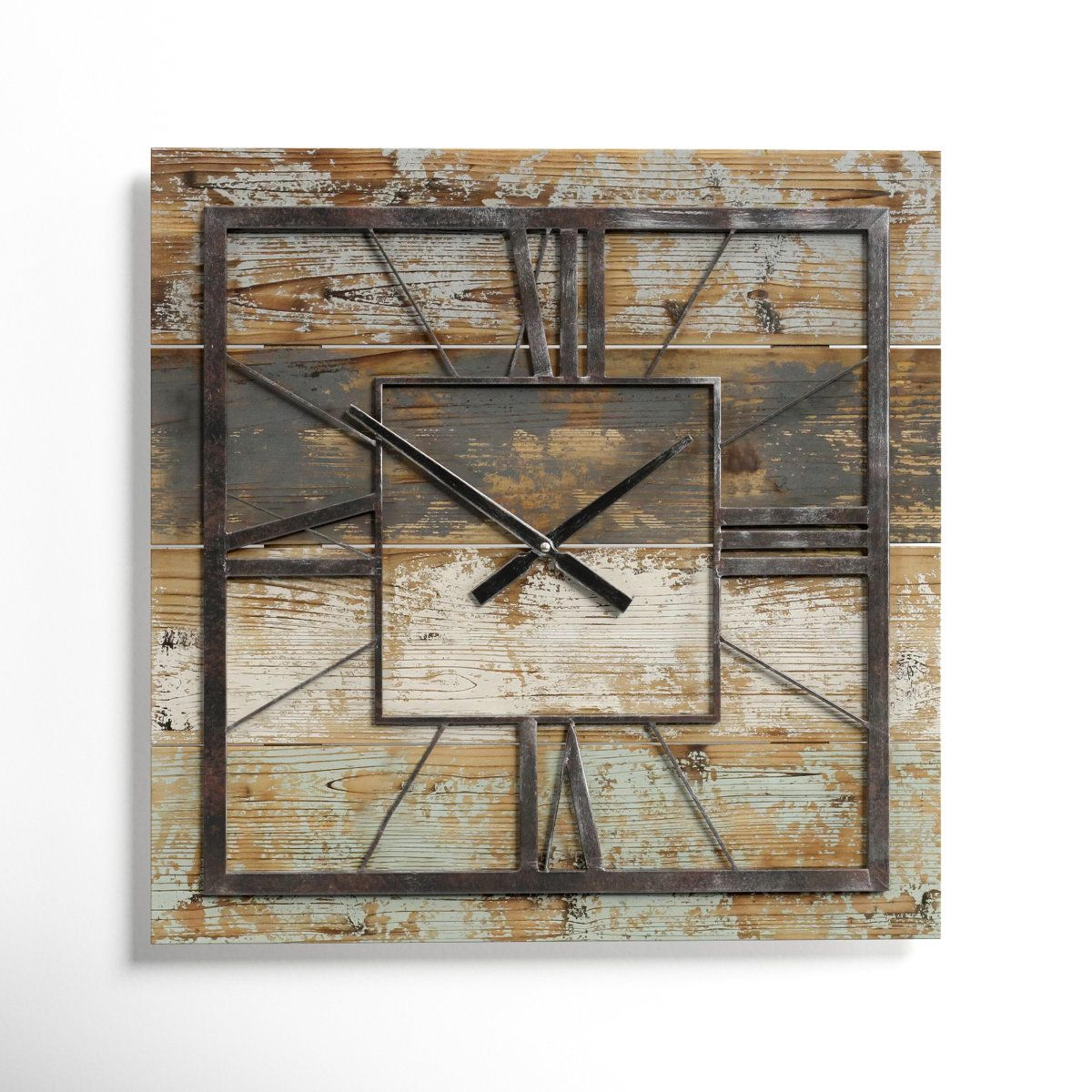 rustic square wood panel farmhouse wall clock