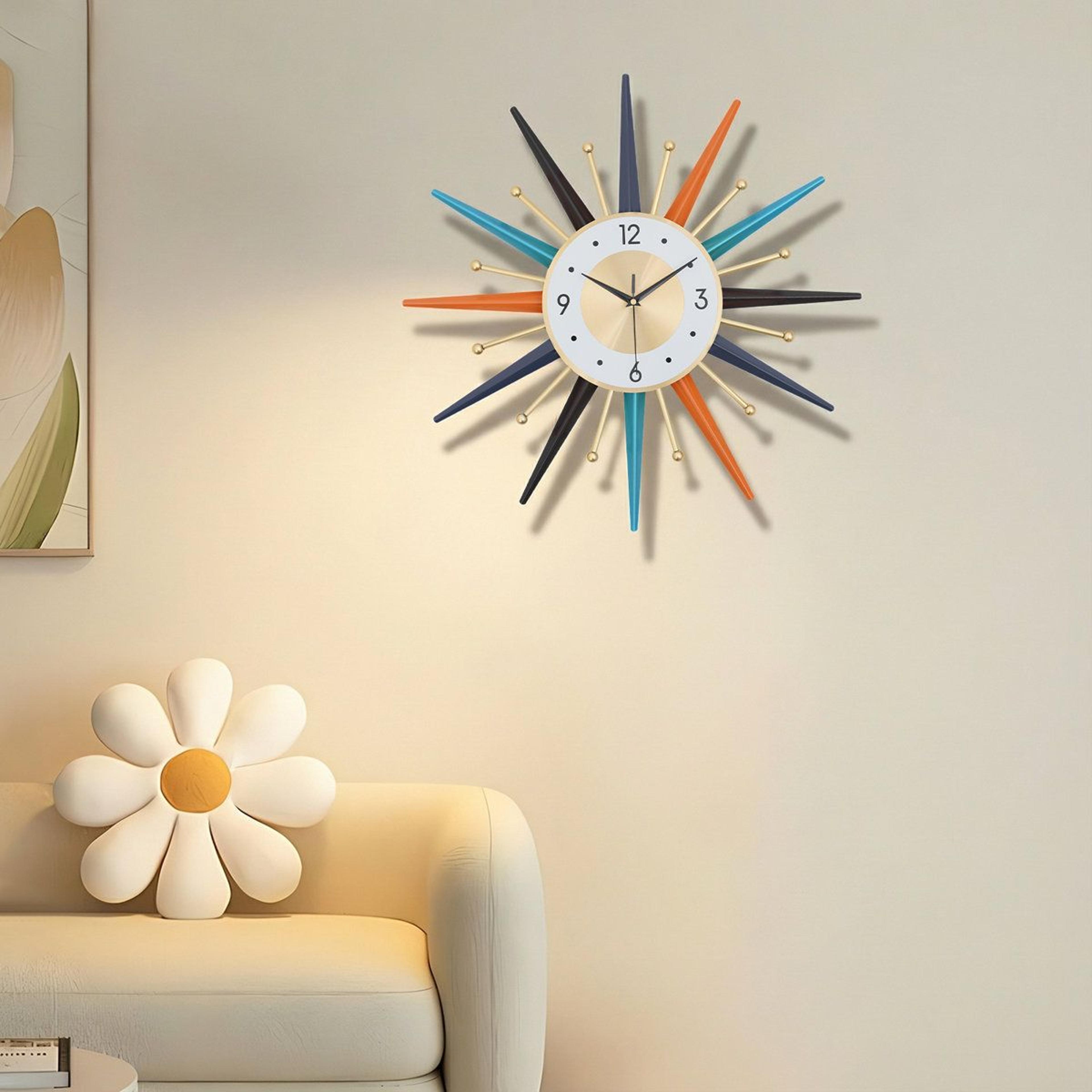 22 inch metal wall clock silent non ticking sunburst decor