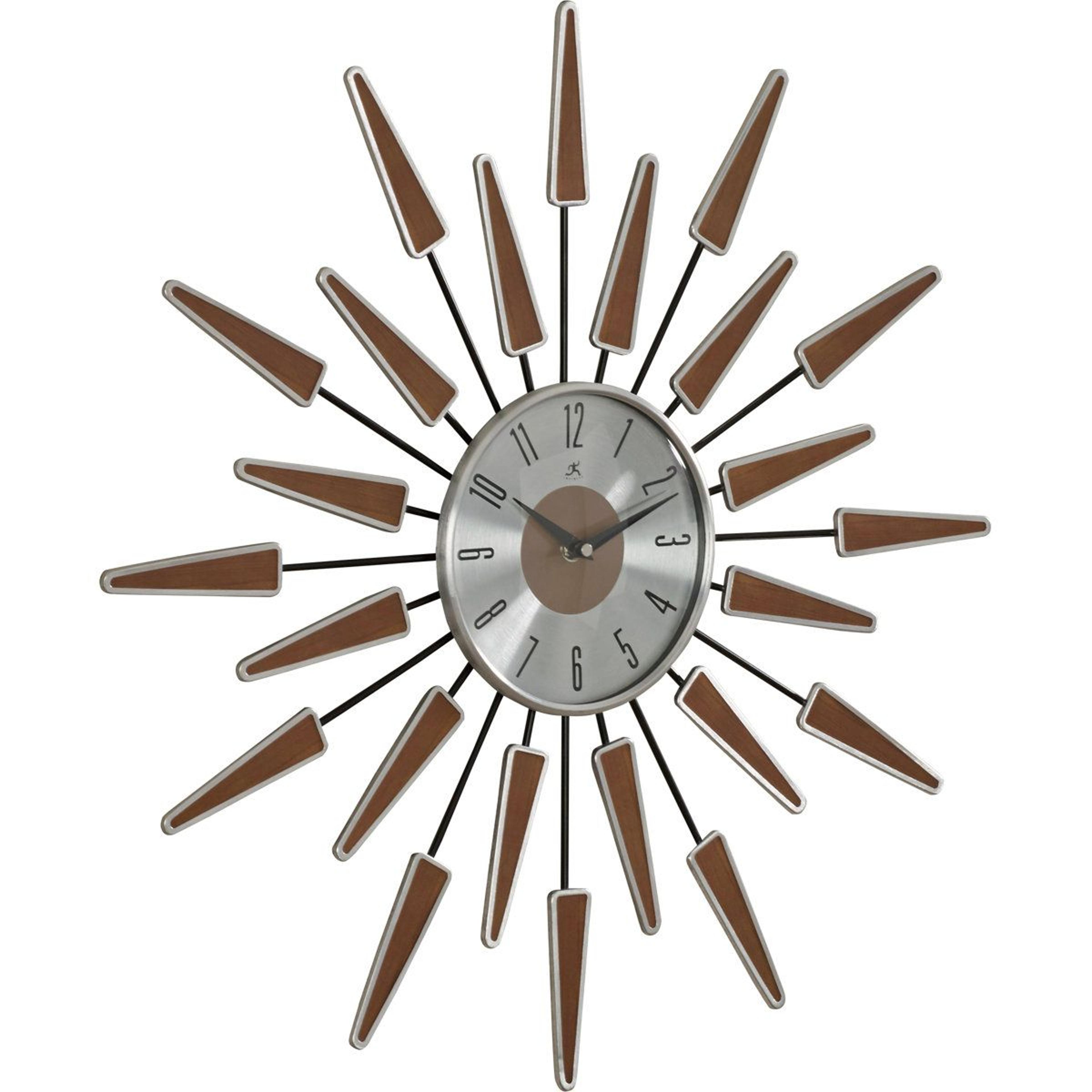 23 inch starburst metal wall clock mid century modern walnut decor